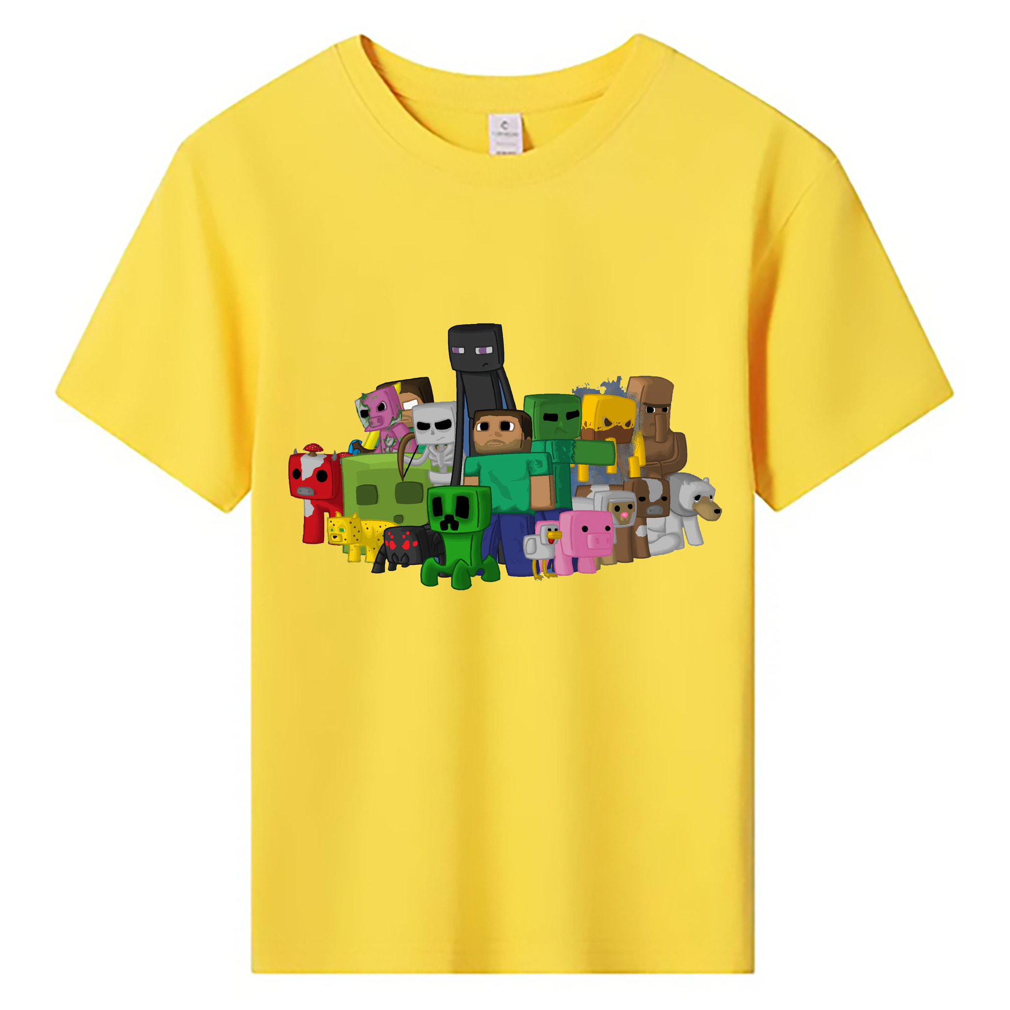 （画像用） マインクラフト ブロックの世界 Minecraft MC Block world 綿100％キッズTシャツ（フロントプリント）