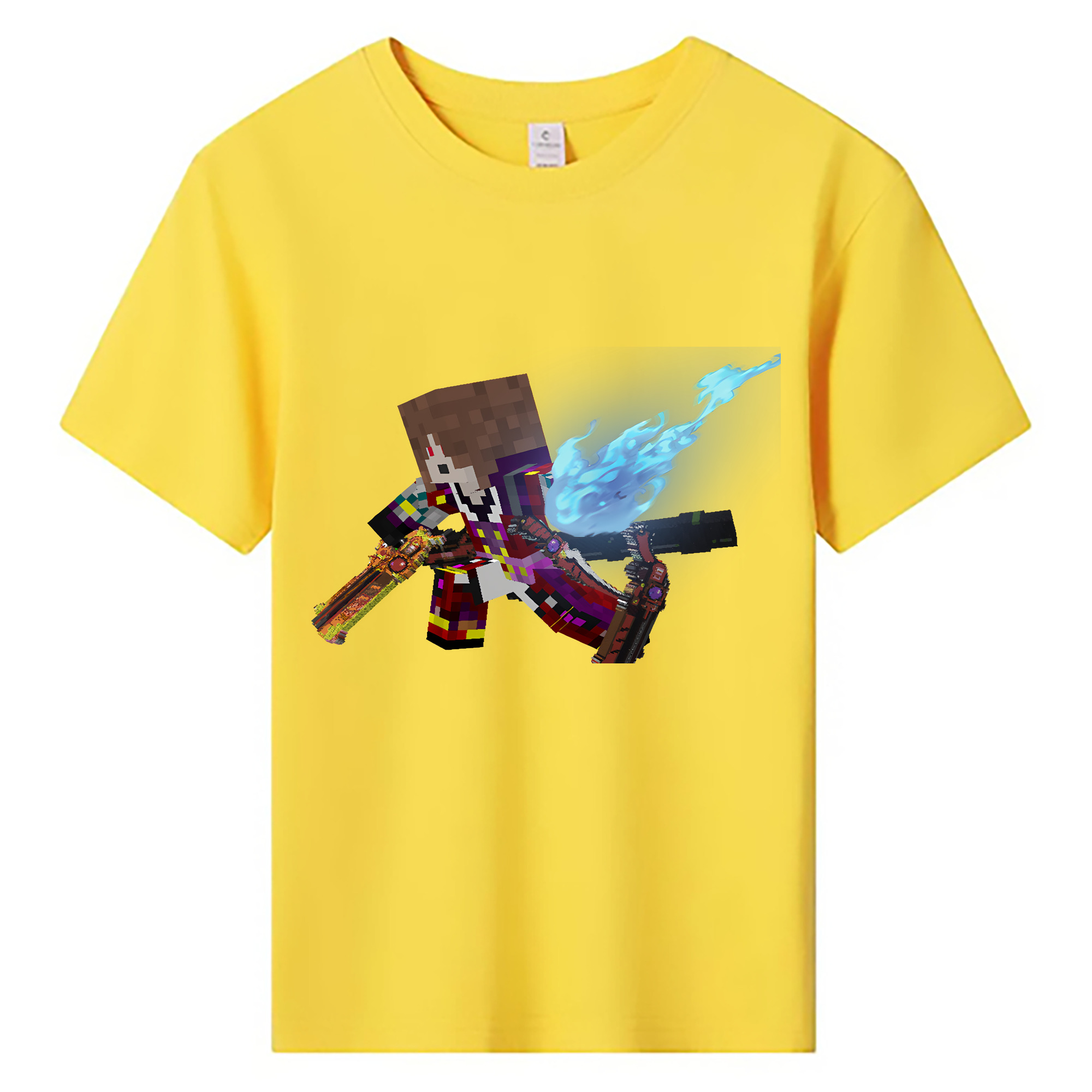 （画像用） マインクラフト ブロックの世界 Minecraft MC Block world 綿100％キッズTシャツ（フロントプリント）