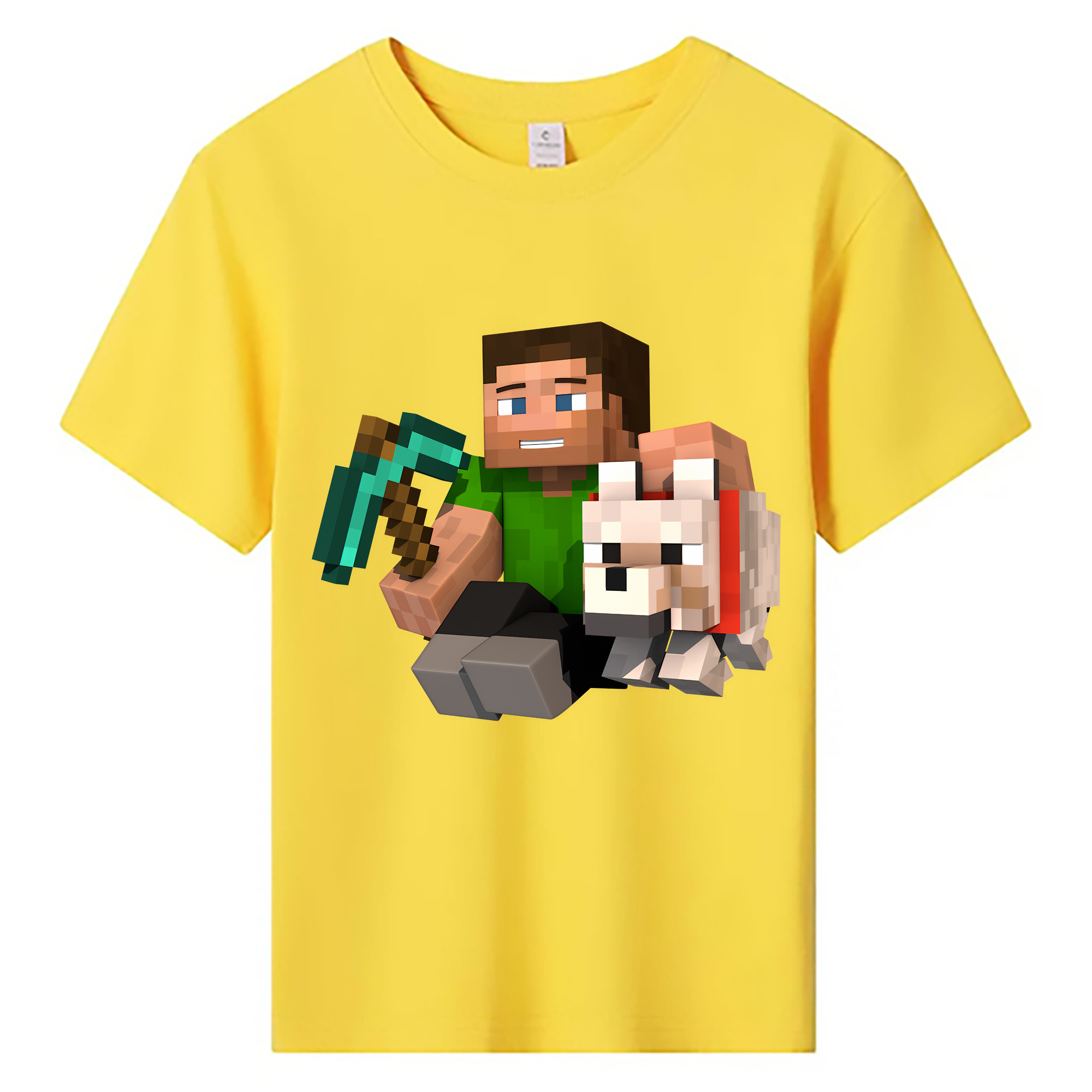 （画像用） マインクラフト ブロックの世界 Minecraft MC Block world 綿100％キッズTシャツ（フロントプリント）