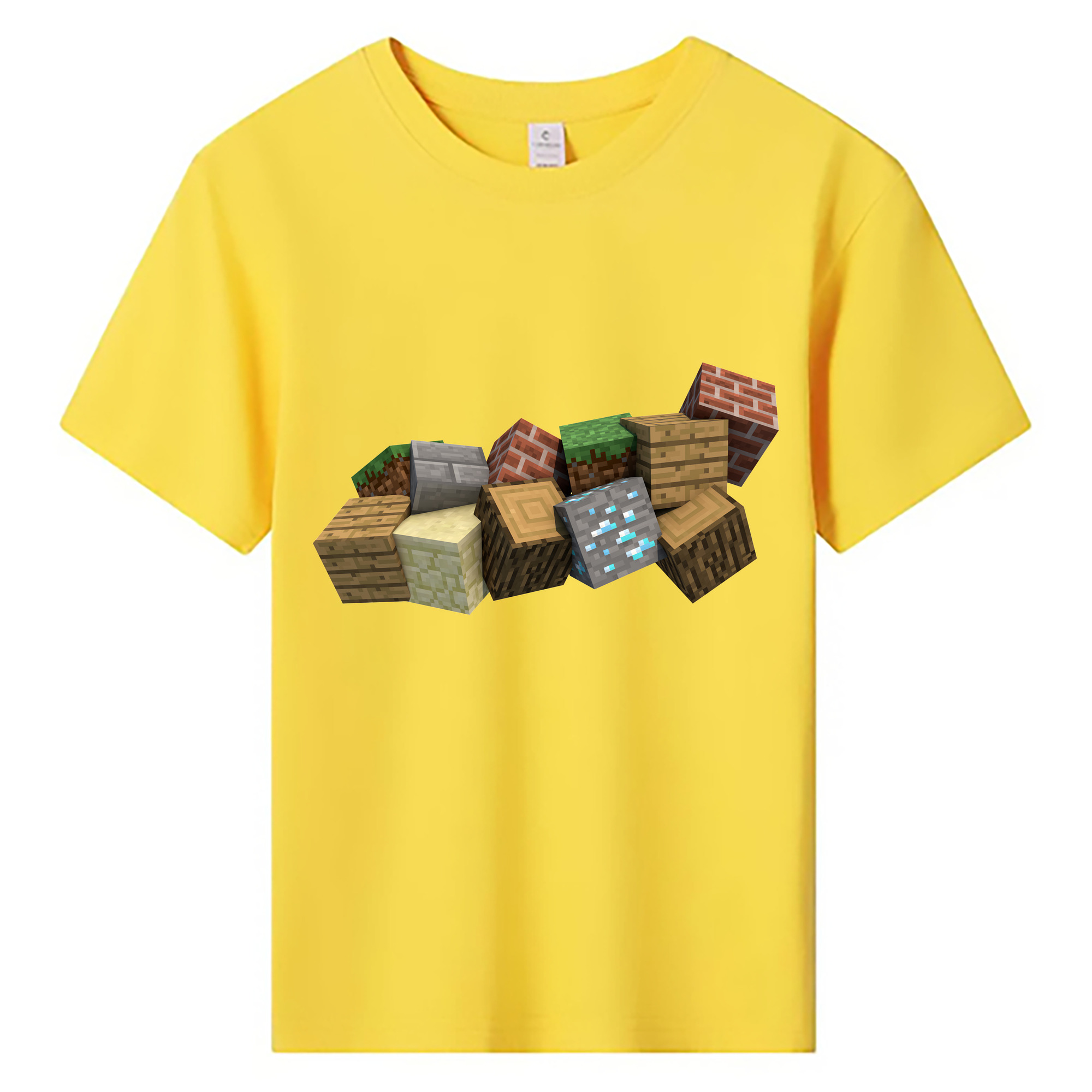（画像用） マインクラフト ブロックの世界 Minecraft MC Block world 綿100％キッズTシャツ（フロントプリント）