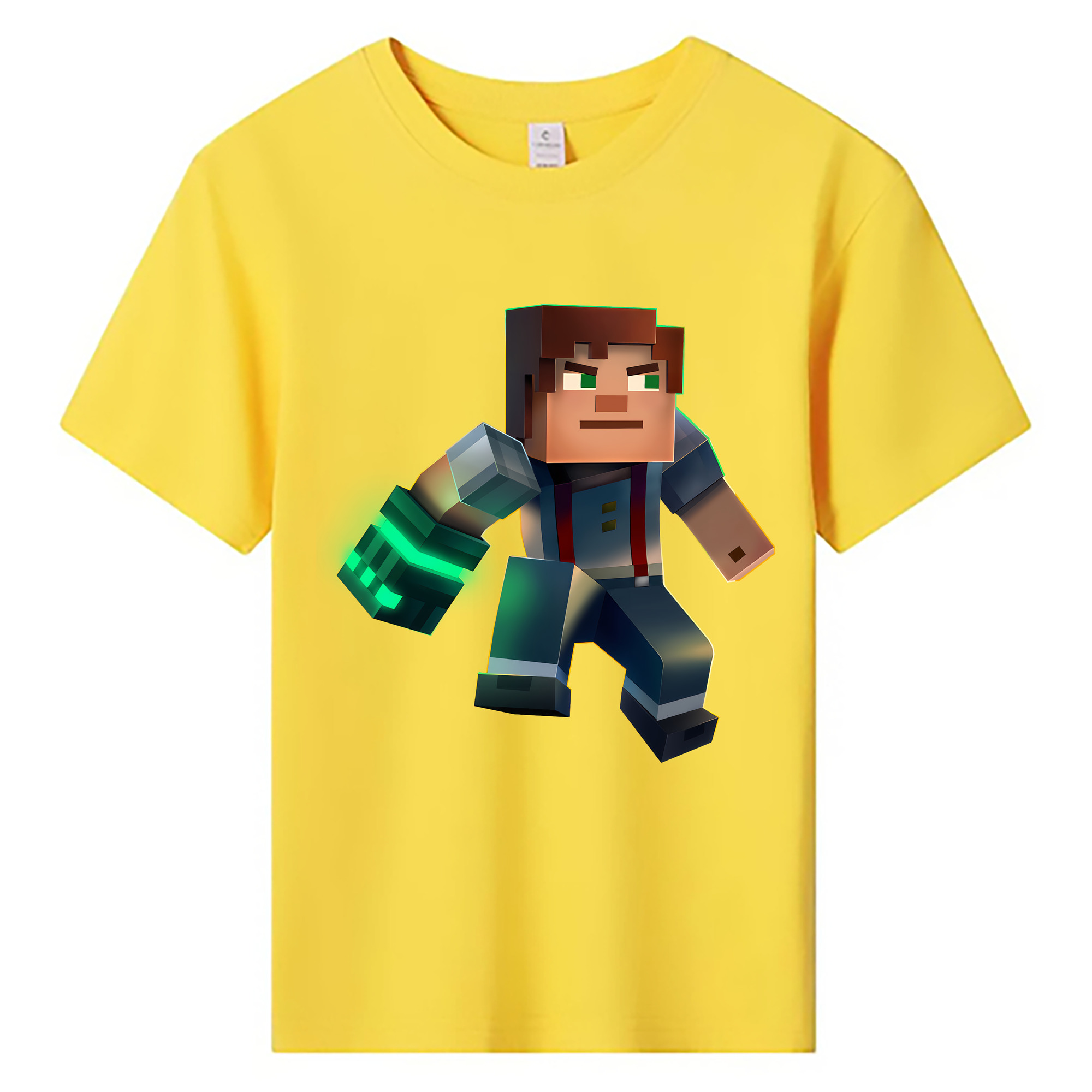 （画像用） マインクラフト ブロックの世界 Minecraft MC Block world 綿100％キッズTシャツ（フロントプリント）