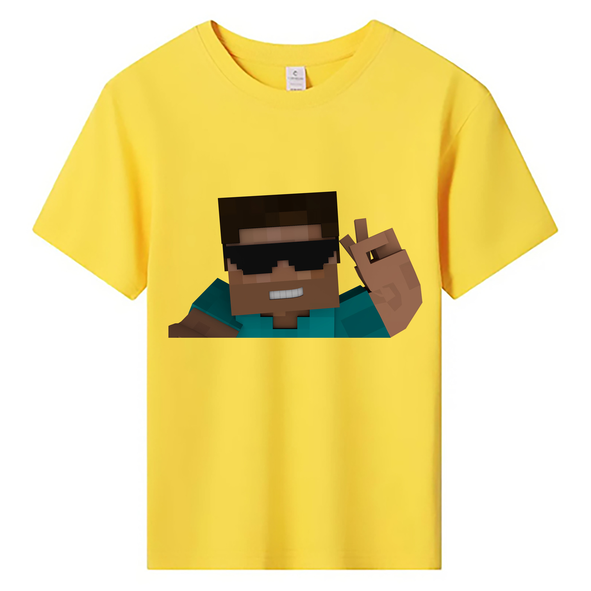 （画像用） マインクラフト ブロックの世界 Minecraft MC Block world 綿100％キッズTシャツ（フロントプリント）