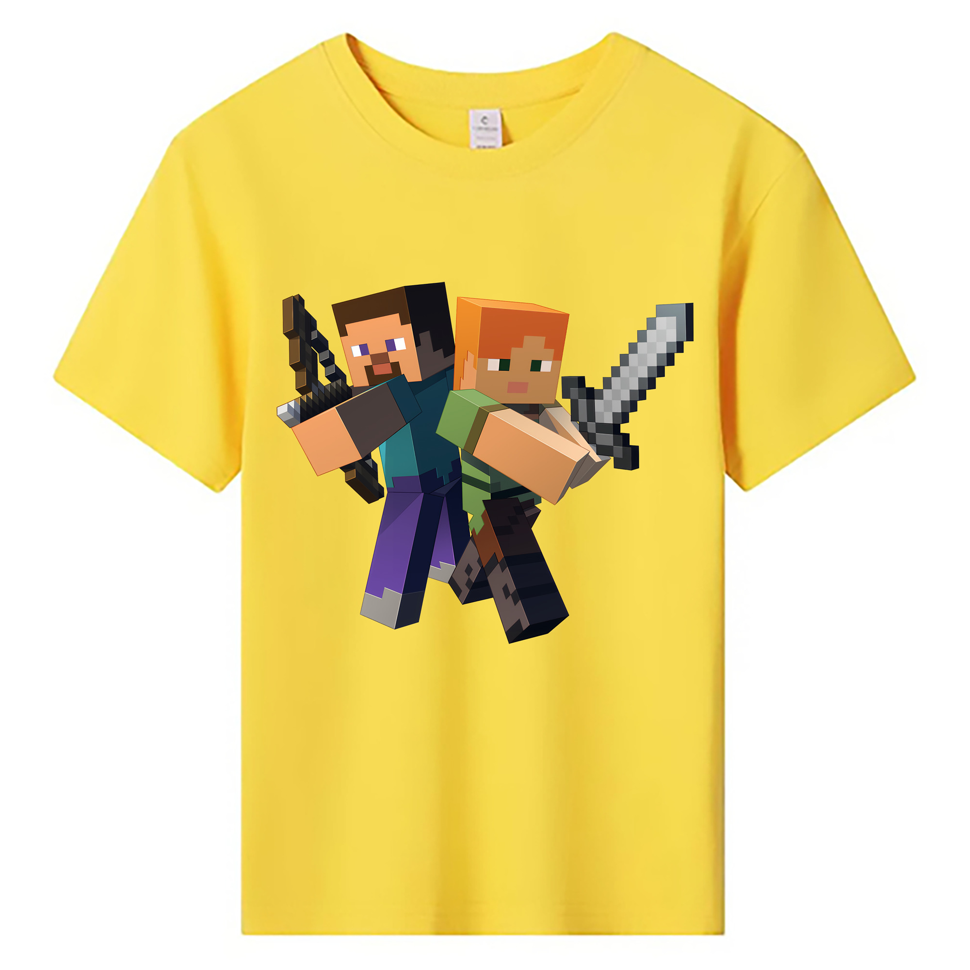 （画像用） マインクラフト ブロックの世界 Minecraft MC Block world 綿100％キッズTシャツ（フロントプリント）