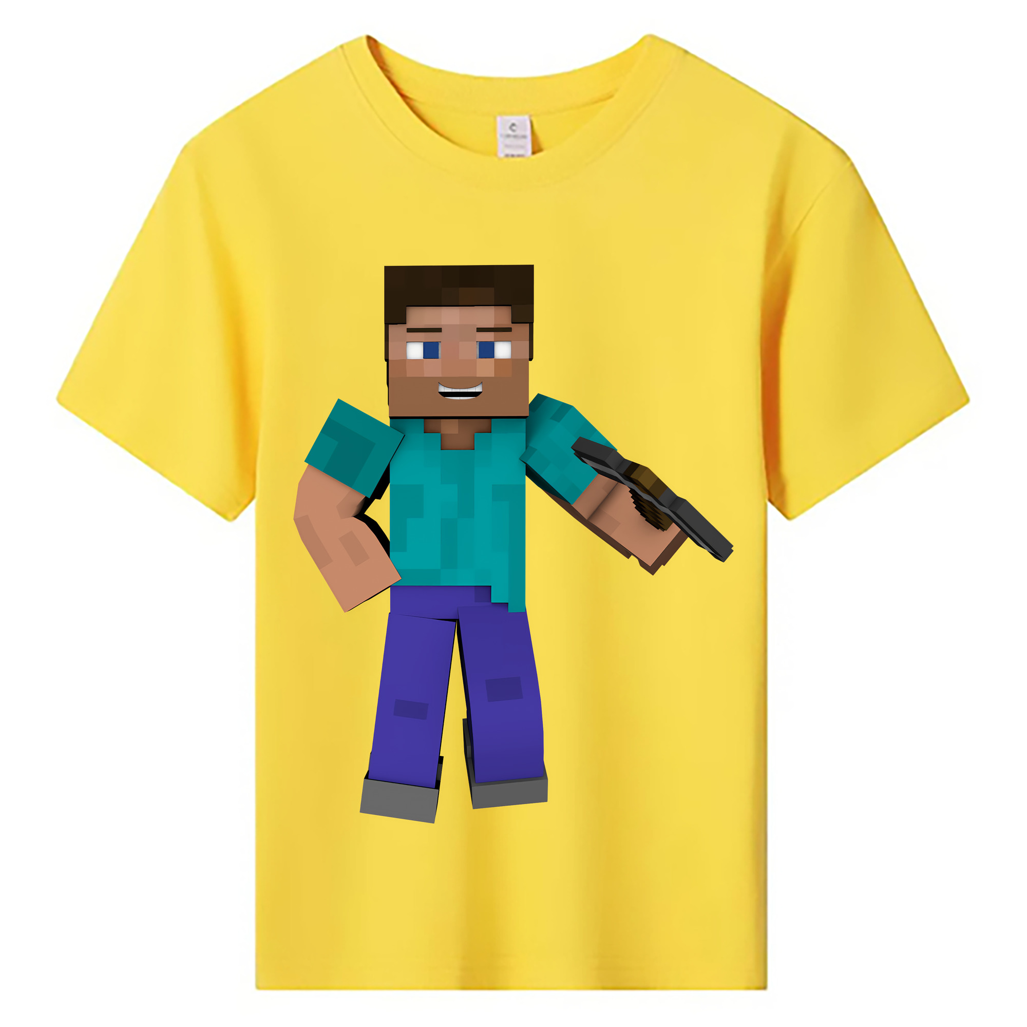 （画像用） マインクラフト ブロックの世界 Minecraft MC Block world 綿100％キッズTシャツ（フロントプリント）