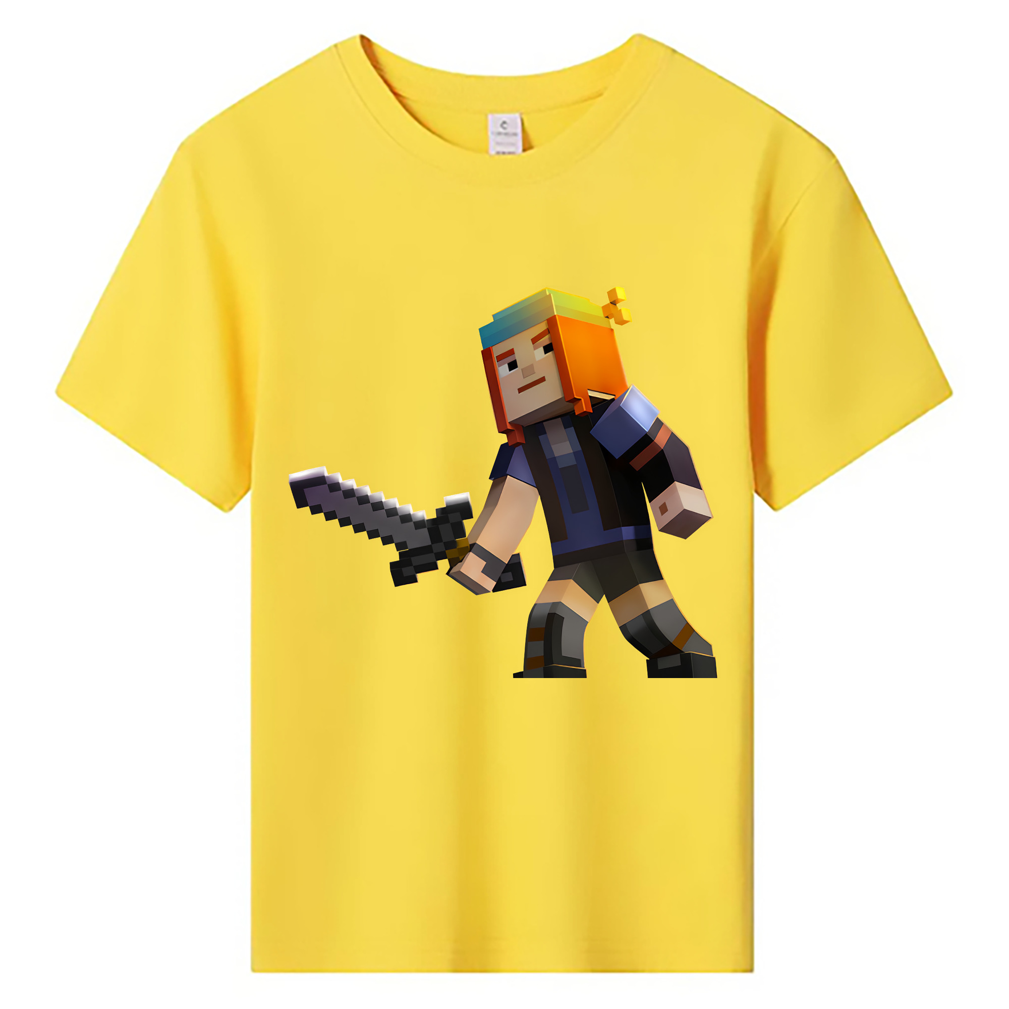 （画像用） マインクラフト ブロックの世界 Minecraft MC Block world 綿100％キッズTシャツ（フロントプリント）