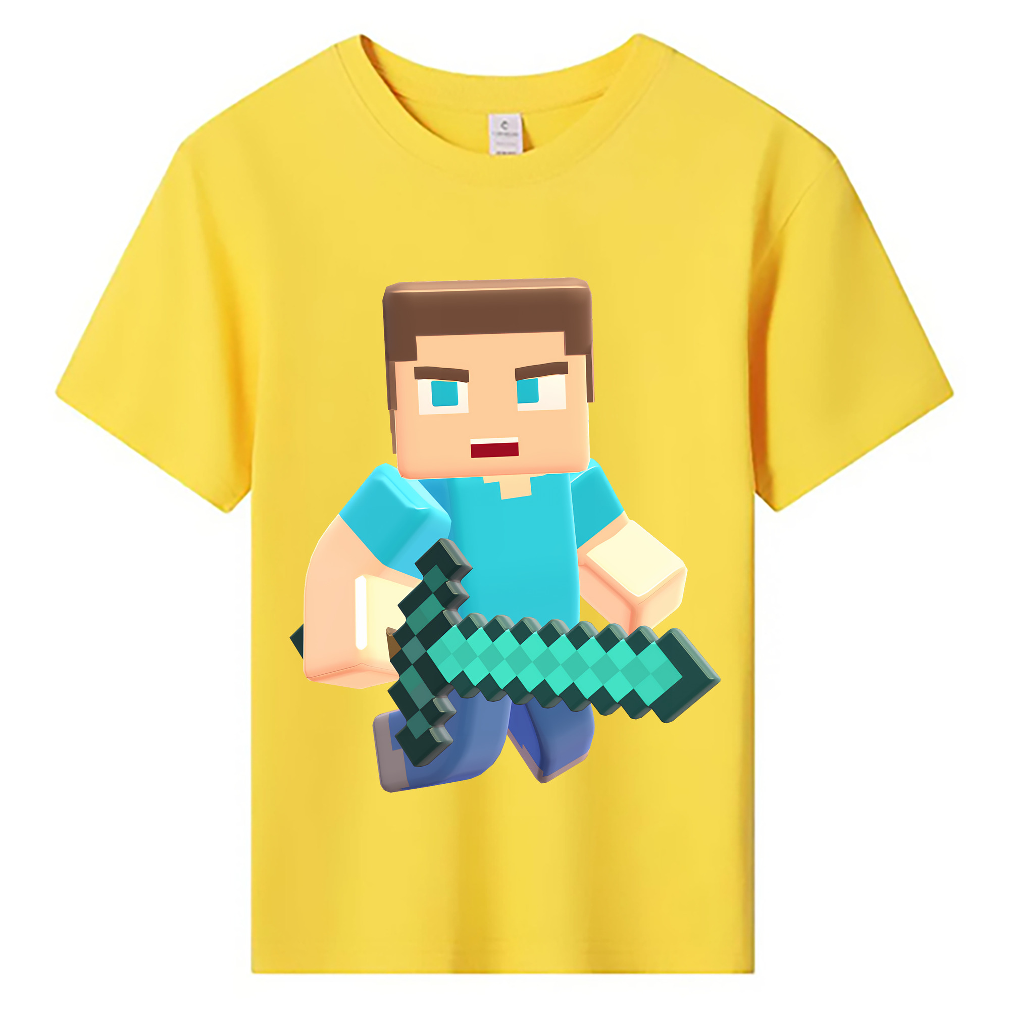 （画像用） マインクラフト ブロックの世界 Minecraft MC Block world 綿100％キッズTシャツ（フロントプリント）