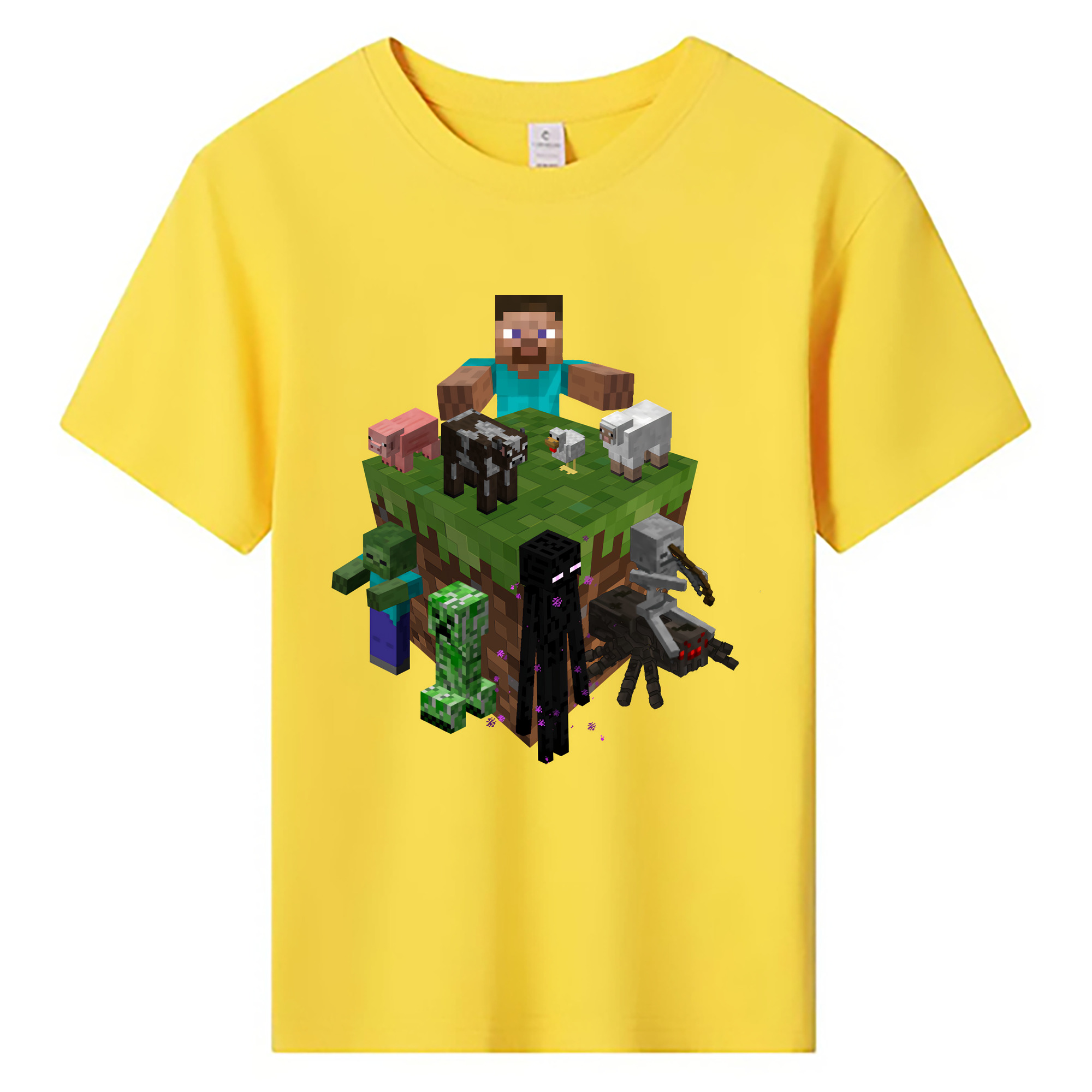 （画像用） マインクラフト ブロックの世界 Minecraft MC Block world 綿100％キッズTシャツ（フロントプリント）