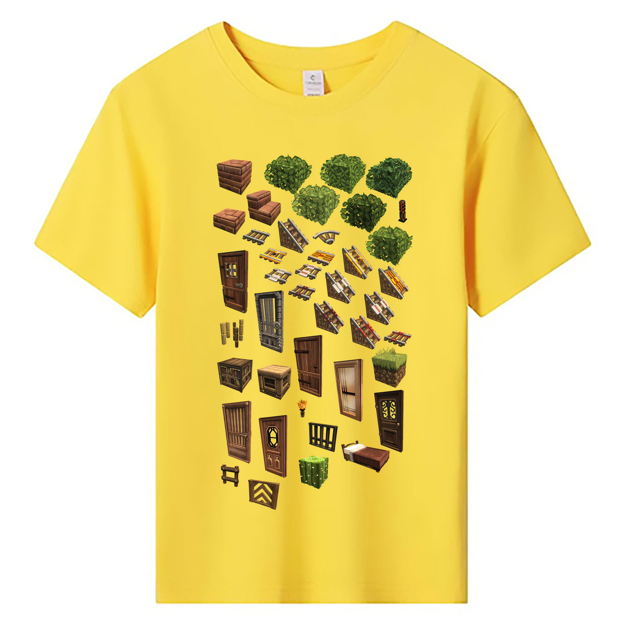 （画像用） マインクラフト ブロックの世界 Minecraft MC Block world 綿100％キッズTシャツ（フロントプリント）