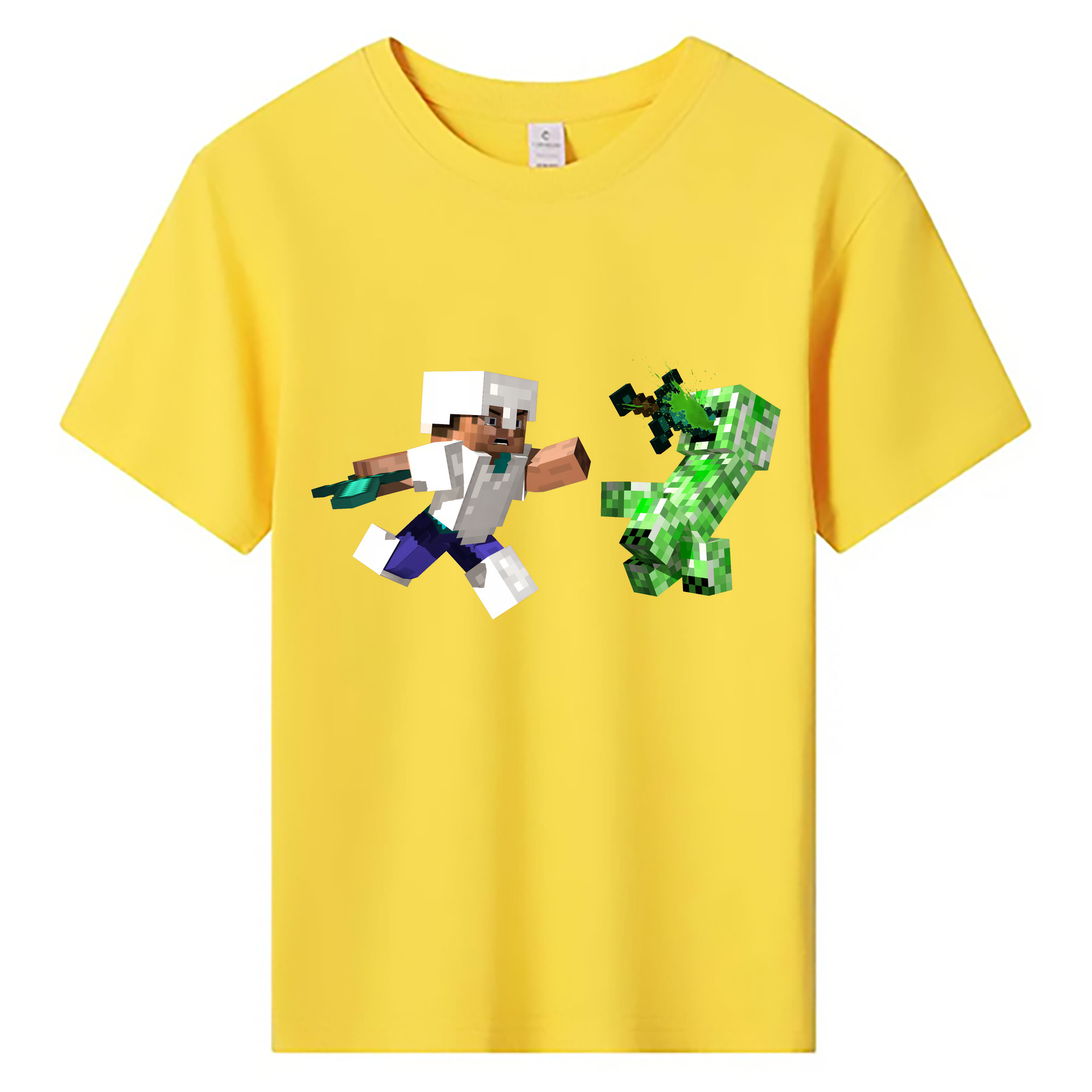 （画像用） マインクラフト ブロックの世界 Minecraft MC Block world 綿100％キッズTシャツ（フロントプリント）