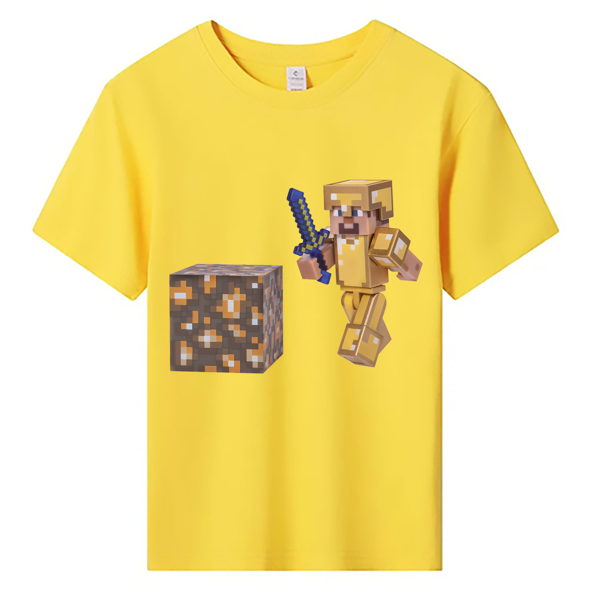 （画像用） マインクラフト ブロックの世界 Minecraft MC Block world 綿100％キッズTシャツ（フロントプリント）