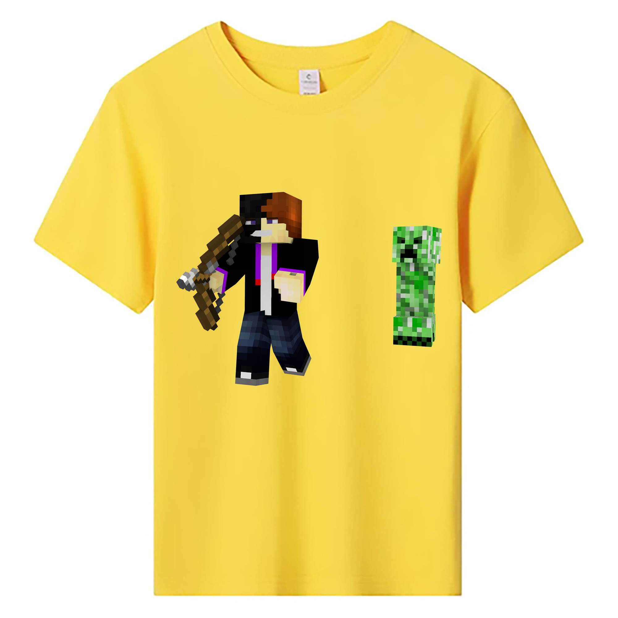 （画像用） マインクラフト ブロックの世界 Minecraft MC Block world 綿100％キッズTシャツ（フロントプリント）