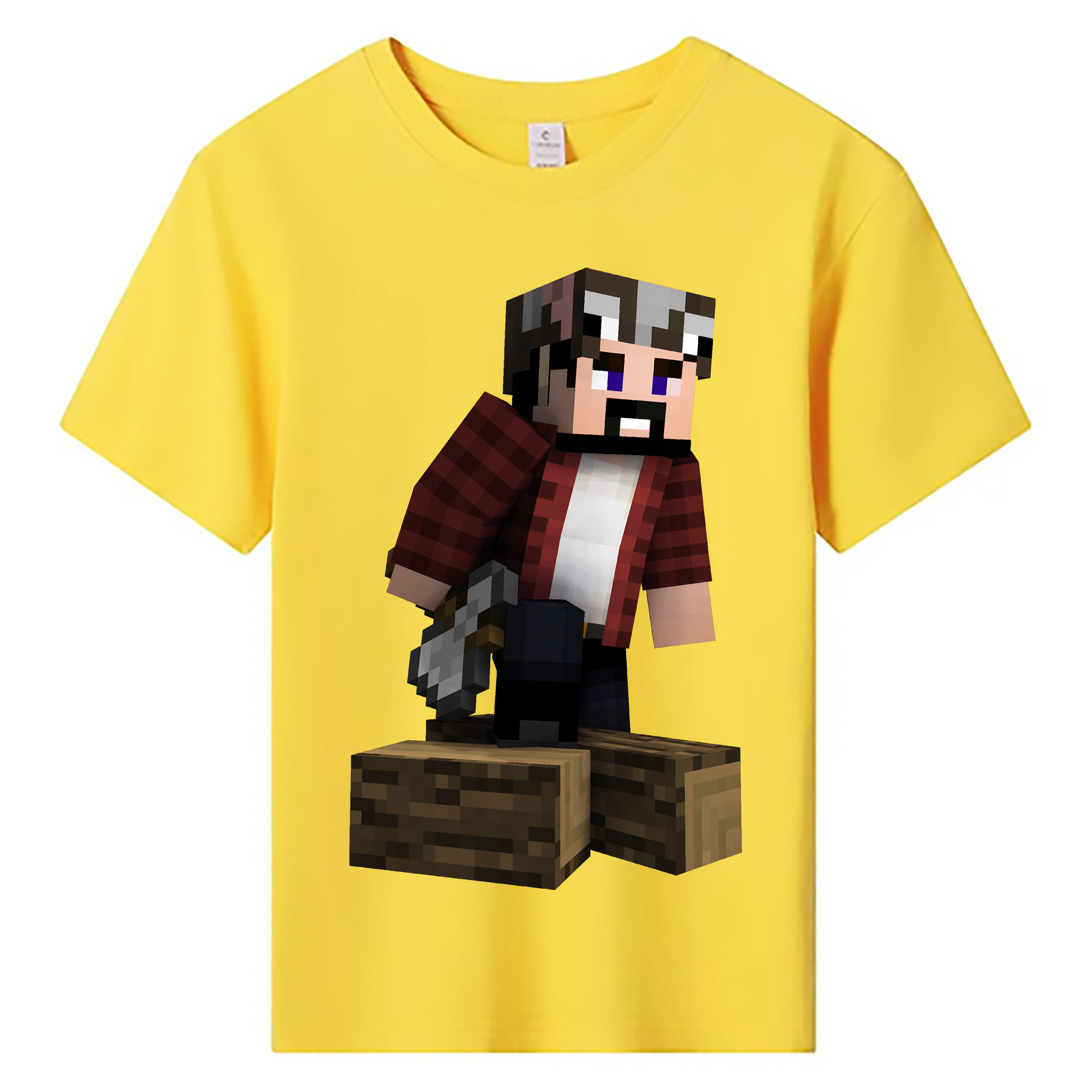 （画像用） マインクラフト ブロックの世界 Minecraft MC Block world 綿100％キッズTシャツ（フロントプリント）