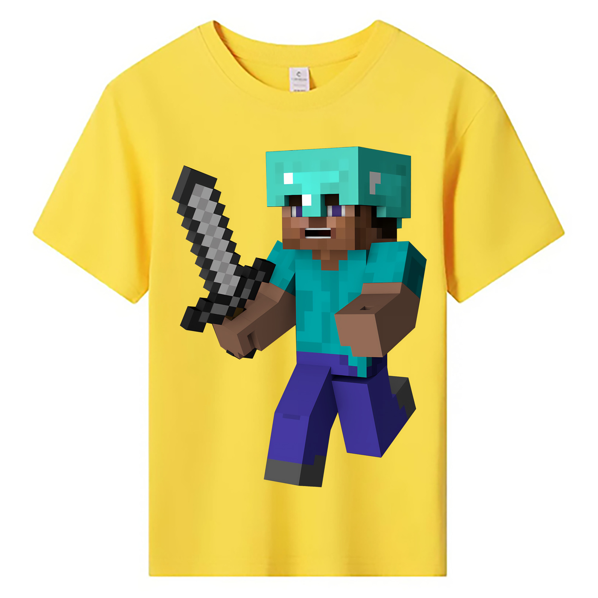 （画像用） マインクラフト ブロックの世界 Minecraft MC Block world 綿100％キッズTシャツ（フロントプリント）