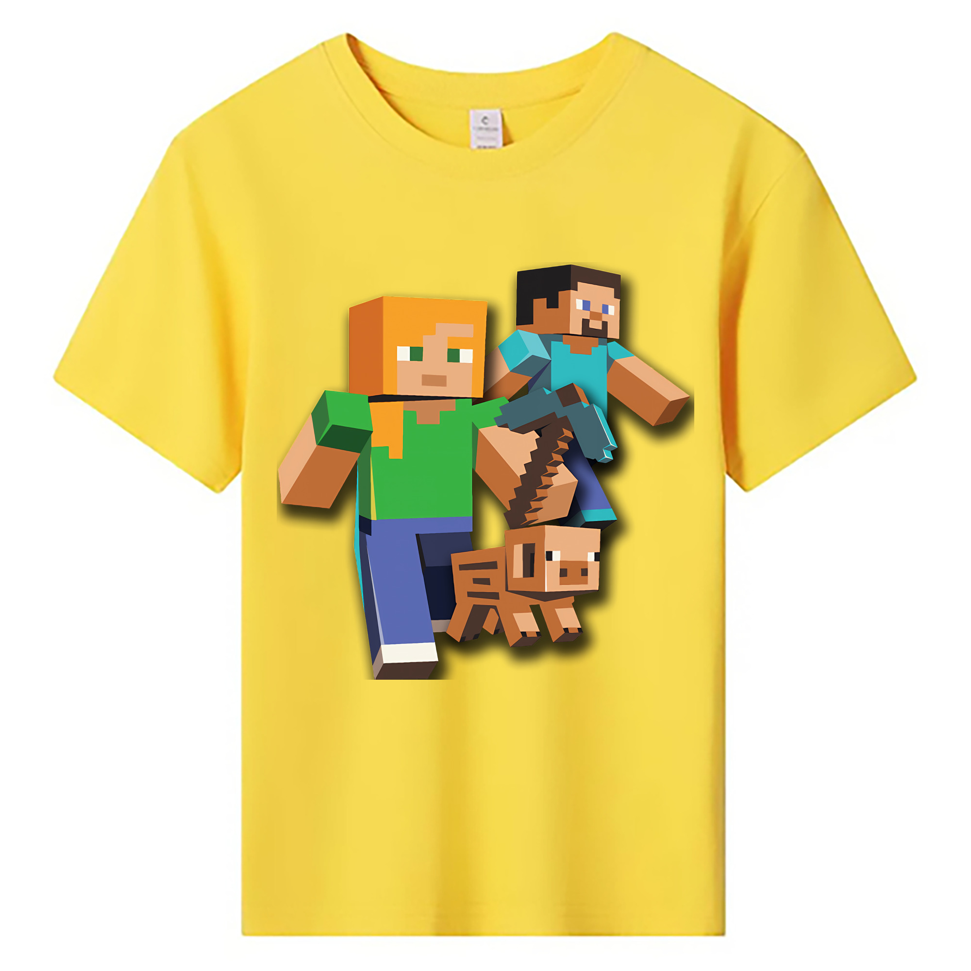 （画像用） マインクラフト ブロックの世界 Minecraft MC Block world 綿100％キッズTシャツ（フロントプリント）