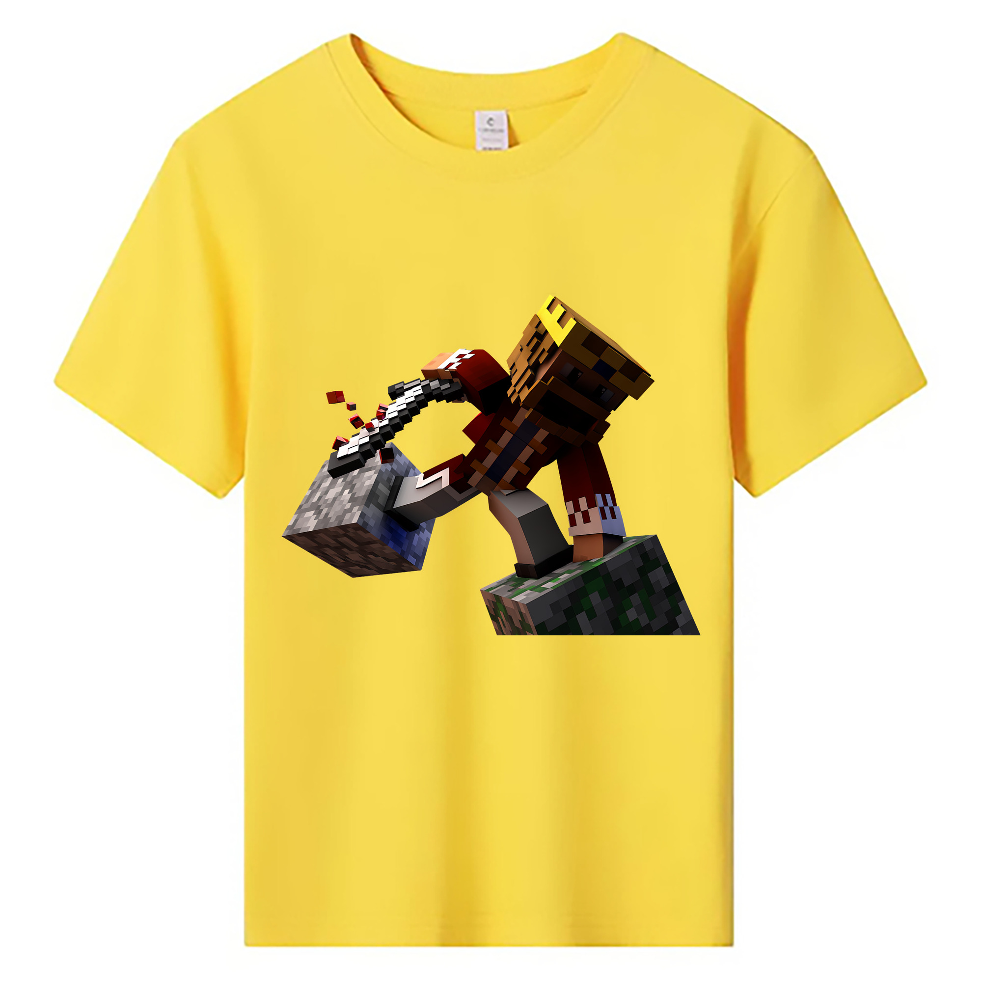 （画像用） マインクラフト ブロックの世界 Minecraft MC Block world 綿100％キッズTシャツ（フロントプリント）