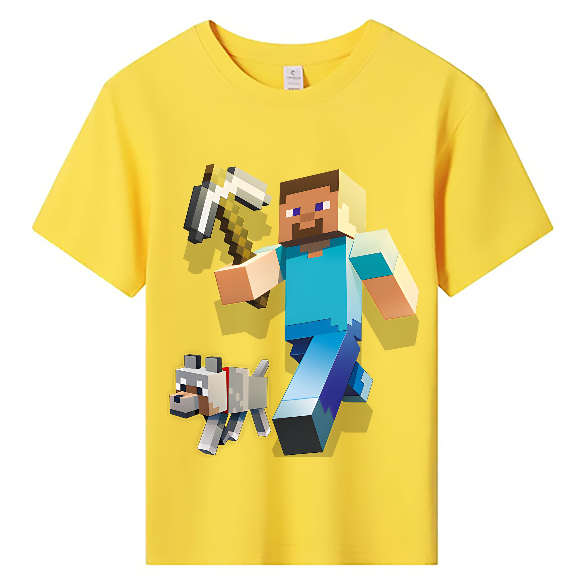 （画像用） マインクラフト ブロックの世界 Minecraft MC Block world 綿100％キッズTシャツ（フロントプリント）