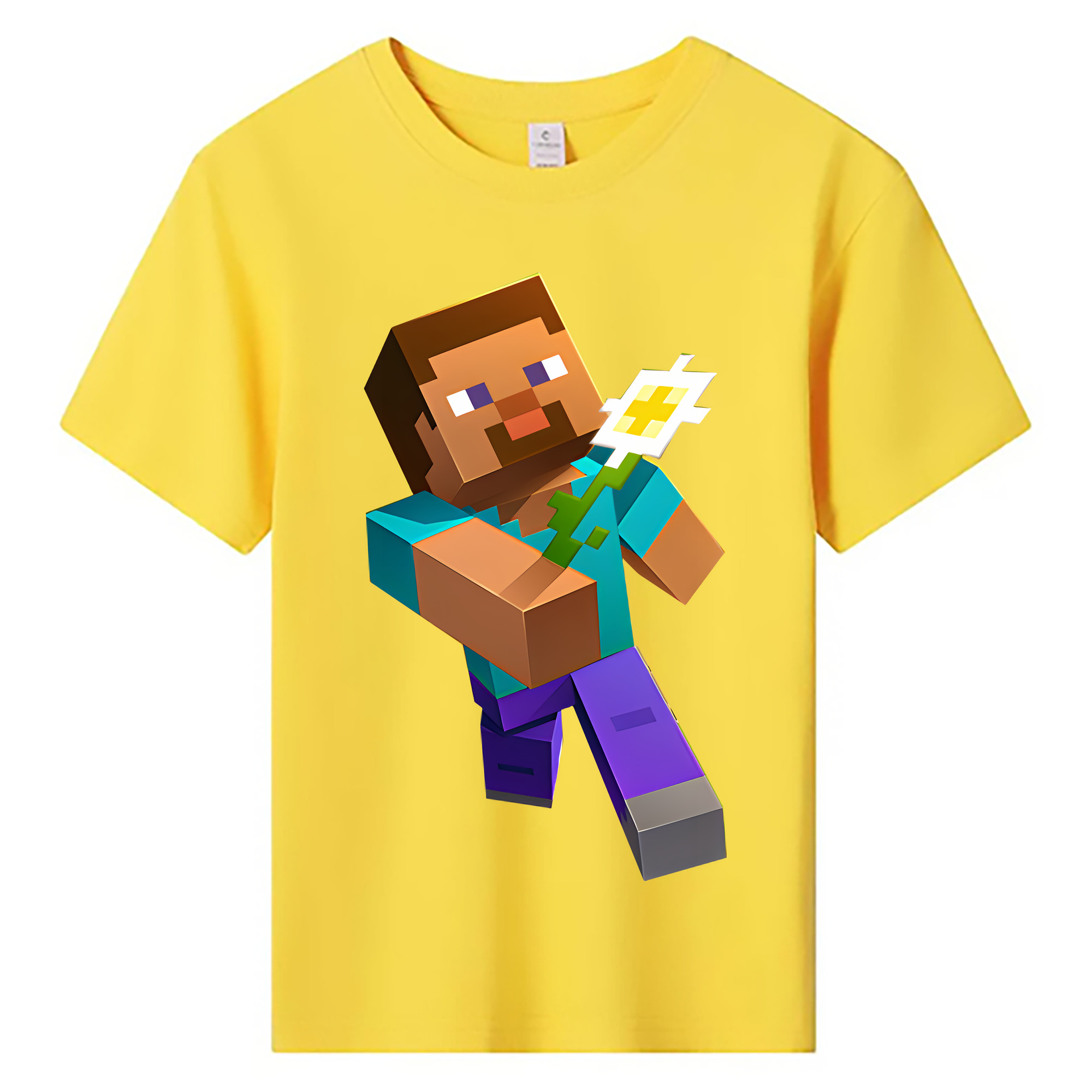 （画像用） マインクラフト ブロックの世界 Minecraft MC Block world 綿100％キッズTシャツ（フロントプリント）