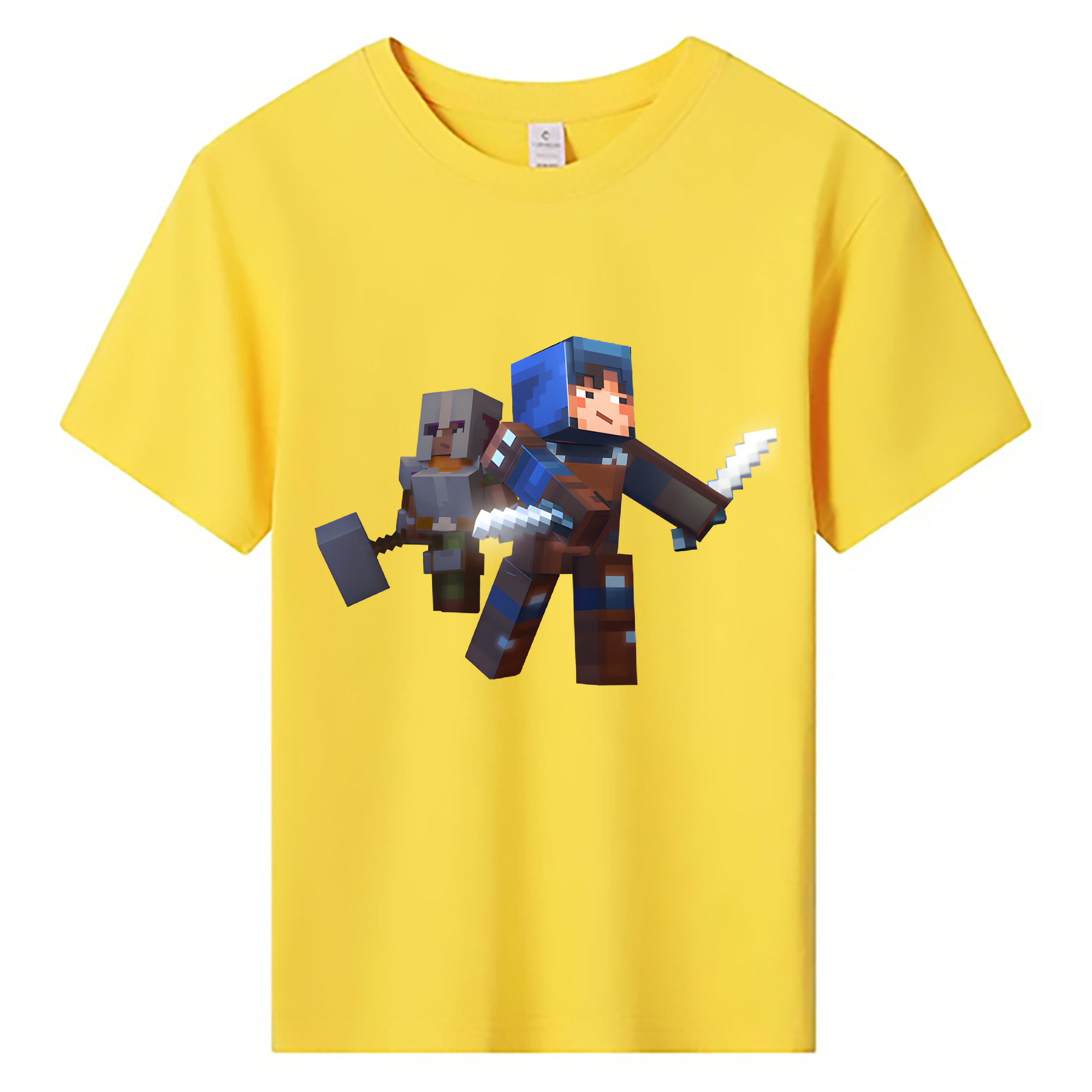（画像用） マインクラフト ブロックの世界 Minecraft MC Block world 綿100％キッズTシャツ（フロントプリント）