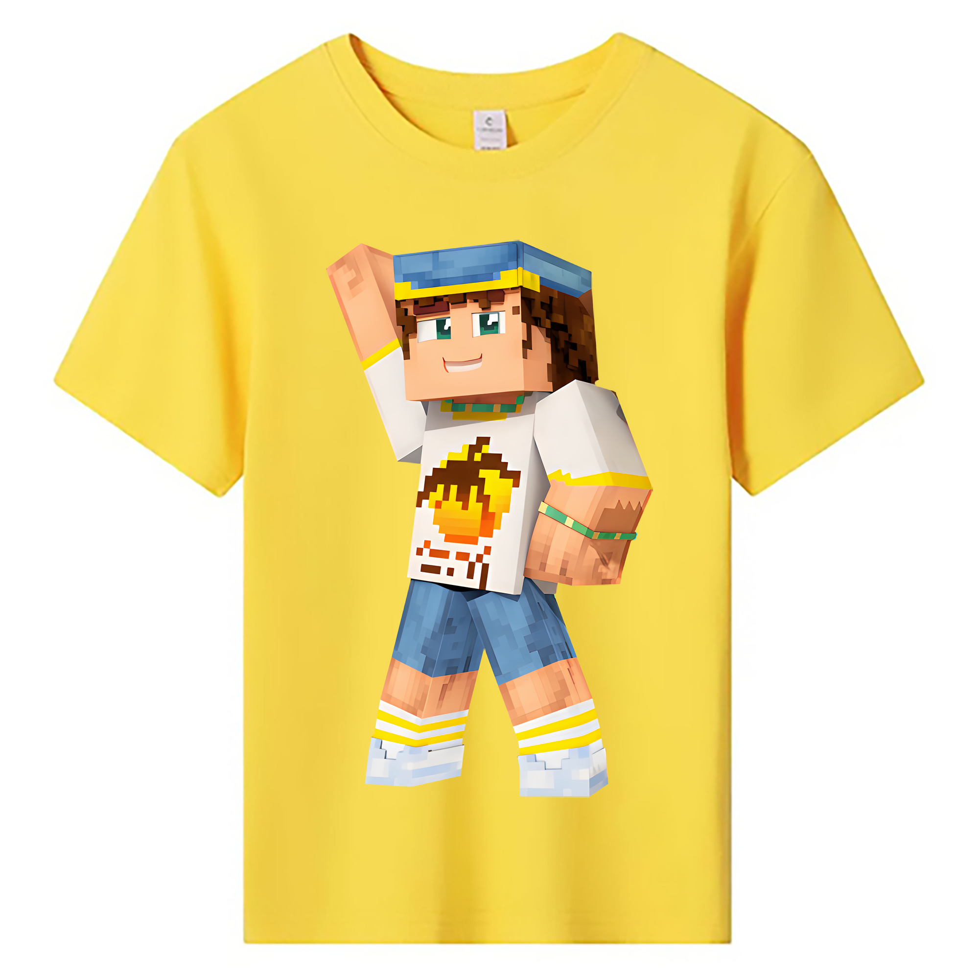 （画像用） マインクラフト ブロックの世界 Minecraft MC Block world 綿100％キッズTシャツ（フロントプリント）