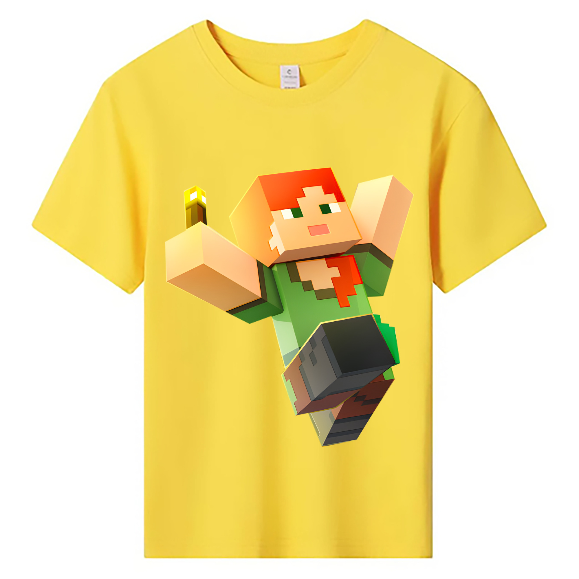 （画像用） マインクラフト ブロックの世界 Minecraft MC Block world 綿100％キッズTシャツ（フロントプリント）