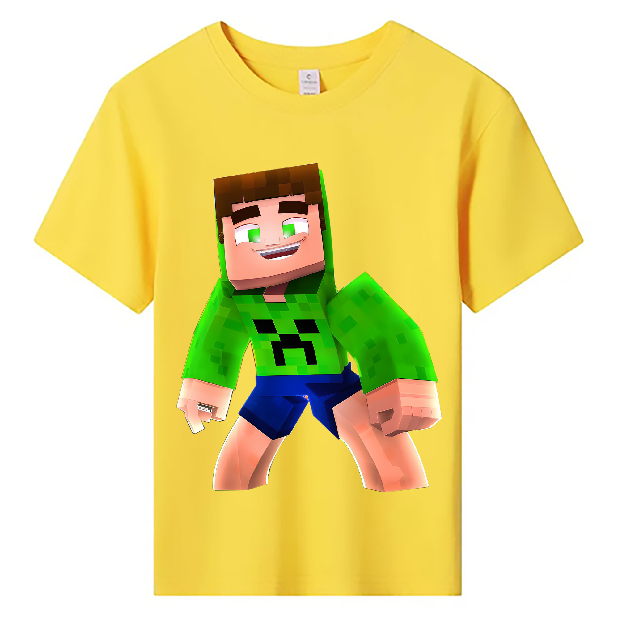 （画像用） マインクラフト ブロックの世界 Minecraft MC Block world 綿100％キッズTシャツ（フロントプリント）