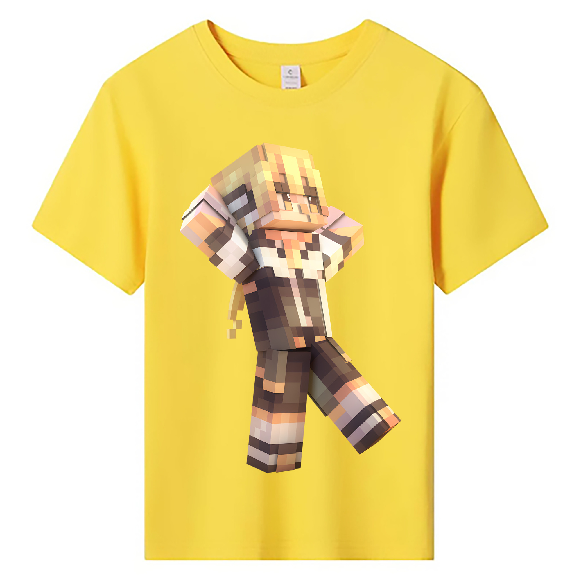 （画像用） マインクラフト ブロックの世界 Minecraft MC Block world 綿100％キッズTシャツ（フロントプリント）