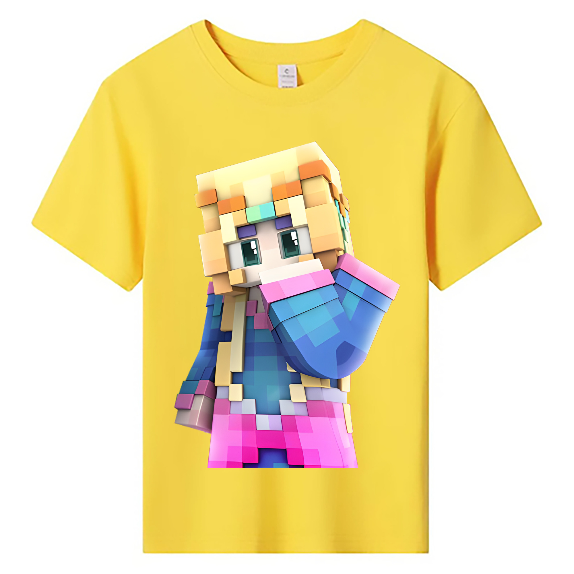 （画像用） マインクラフト ブロックの世界 Minecraft MC Block world 綿100％キッズTシャツ（フロントプリント）