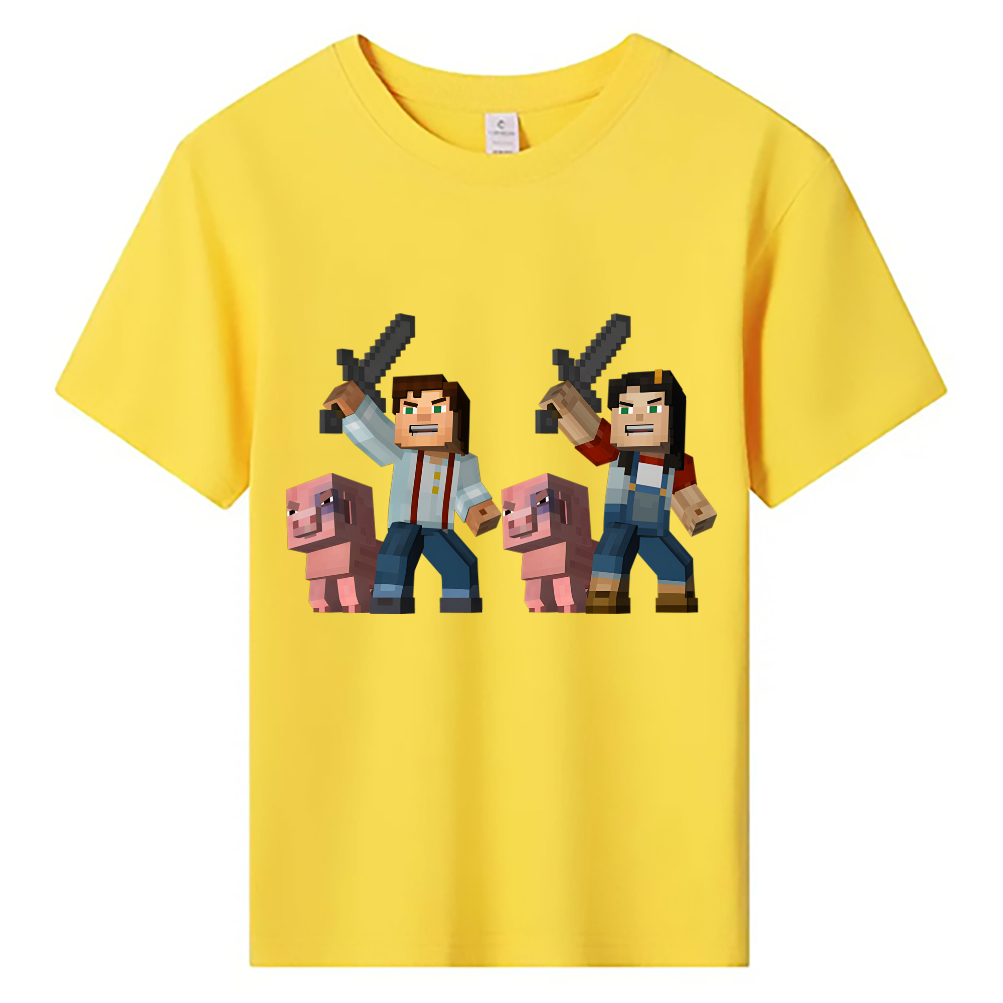 （画像用） マインクラフト ブロックの世界 Minecraft MC Block world 綿100％キッズTシャツ（フロントプリント）