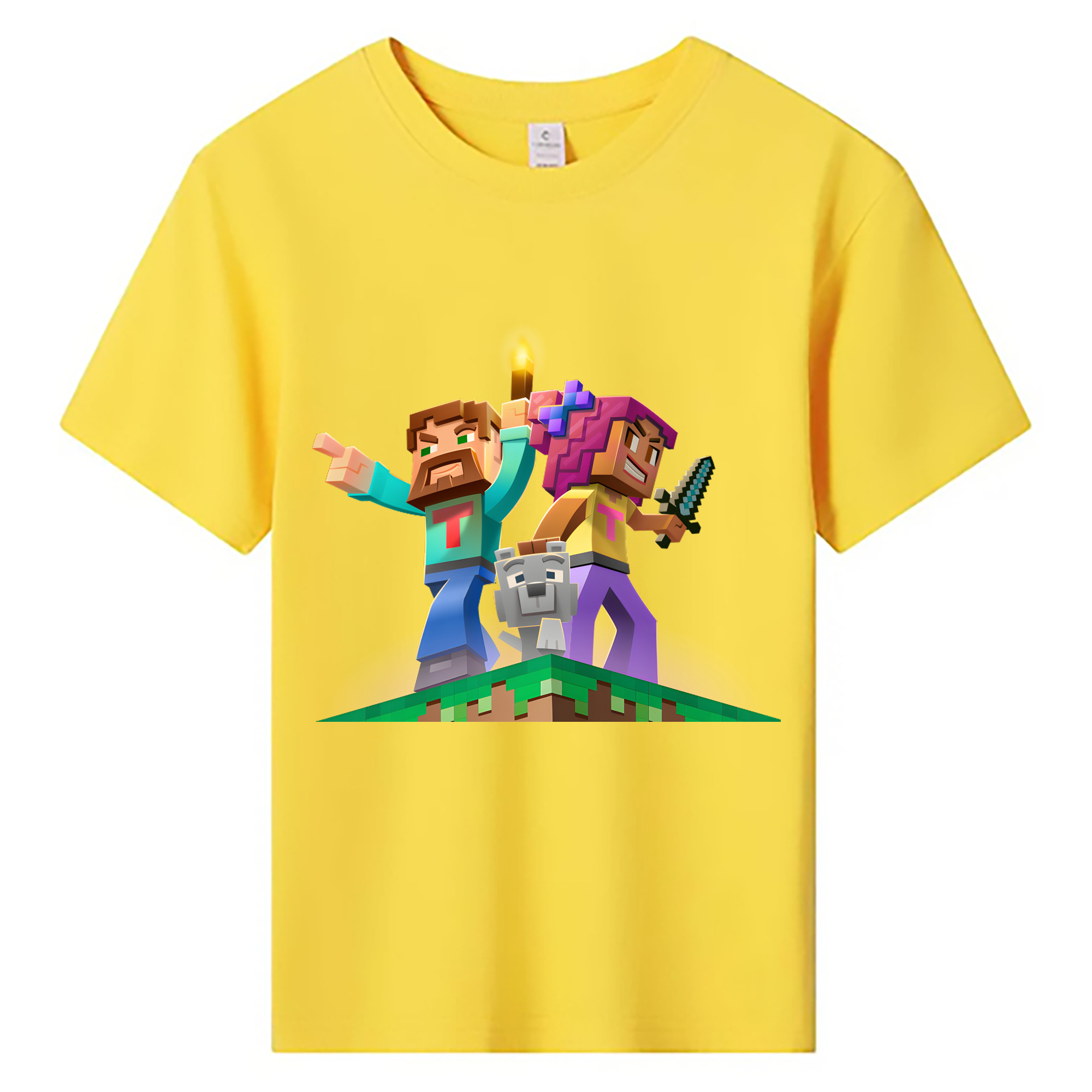 （画像用） マインクラフト ブロックの世界 Minecraft MC Block world 綿100％キッズTシャツ（フロントプリント）