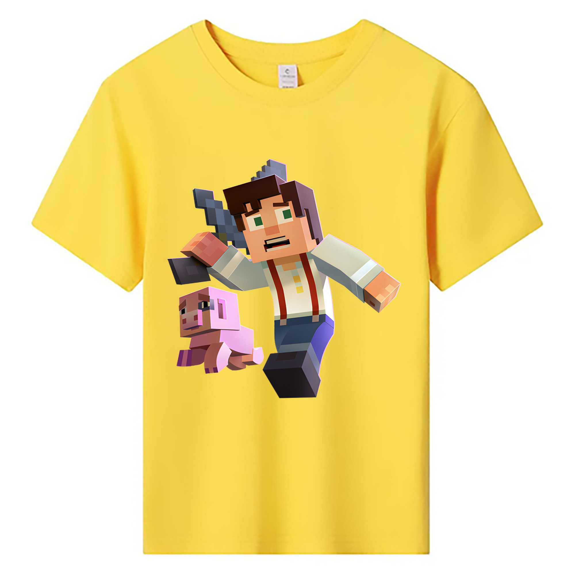 （画像用） マインクラフト ブロックの世界 Minecraft MC Block world 綿100％キッズTシャツ（フロントプリント）