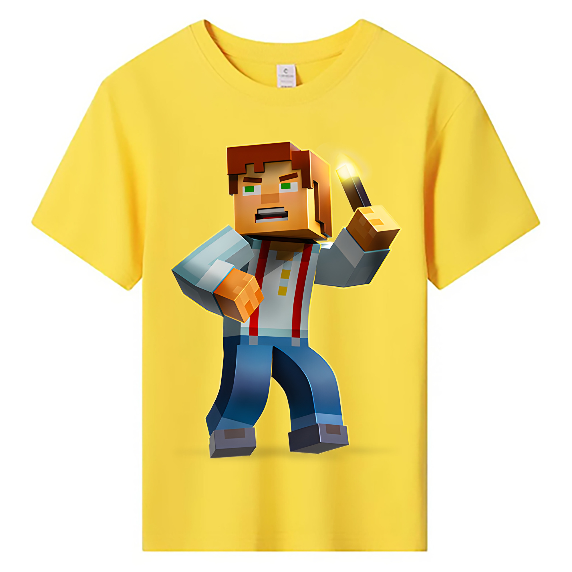 （画像用） マインクラフト ブロックの世界 Minecraft MC Block world 綿100％キッズTシャツ（フロントプリント）