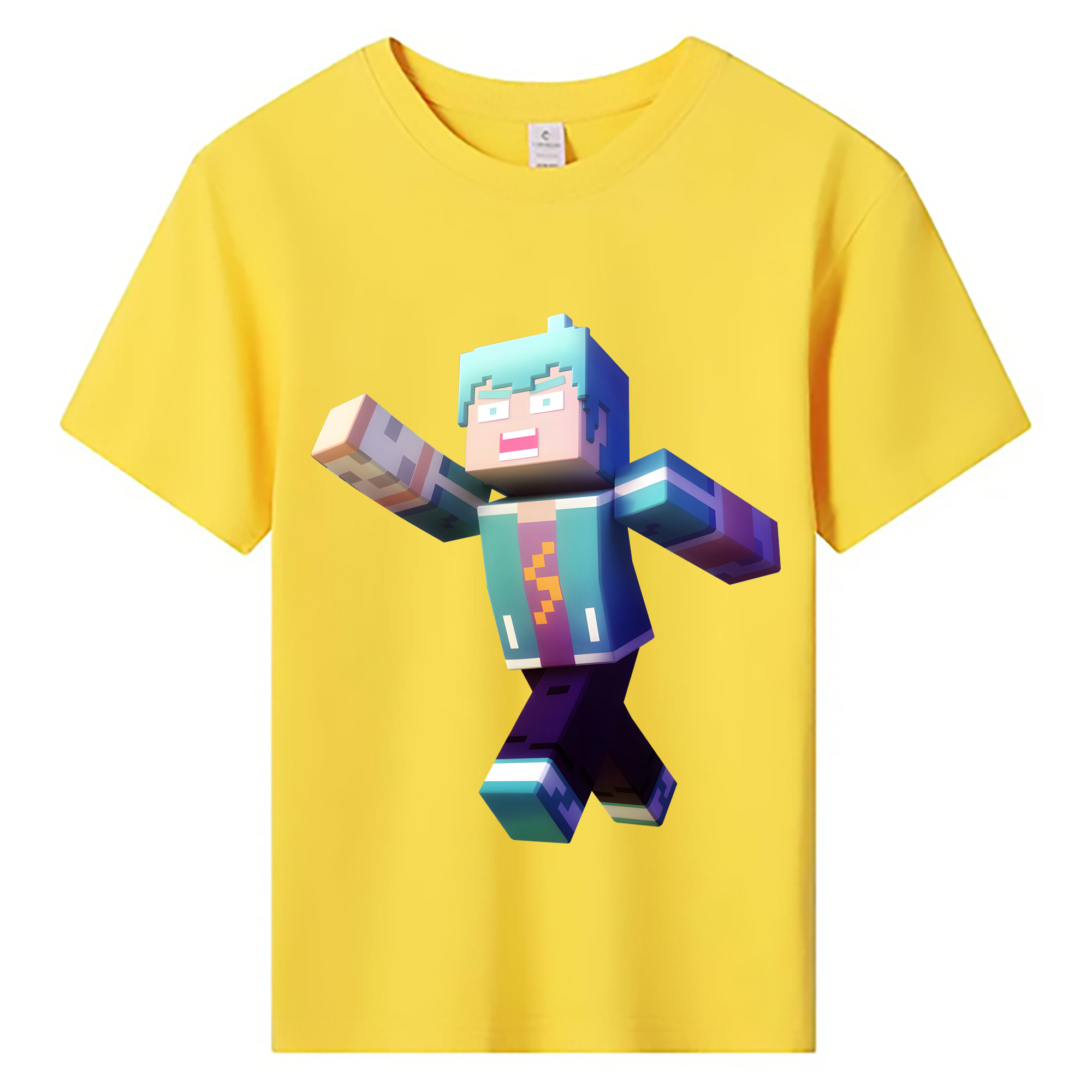 （画像用） マインクラフト ブロックの世界 Minecraft MC Block world 綿100％キッズTシャツ（フロントプリント）