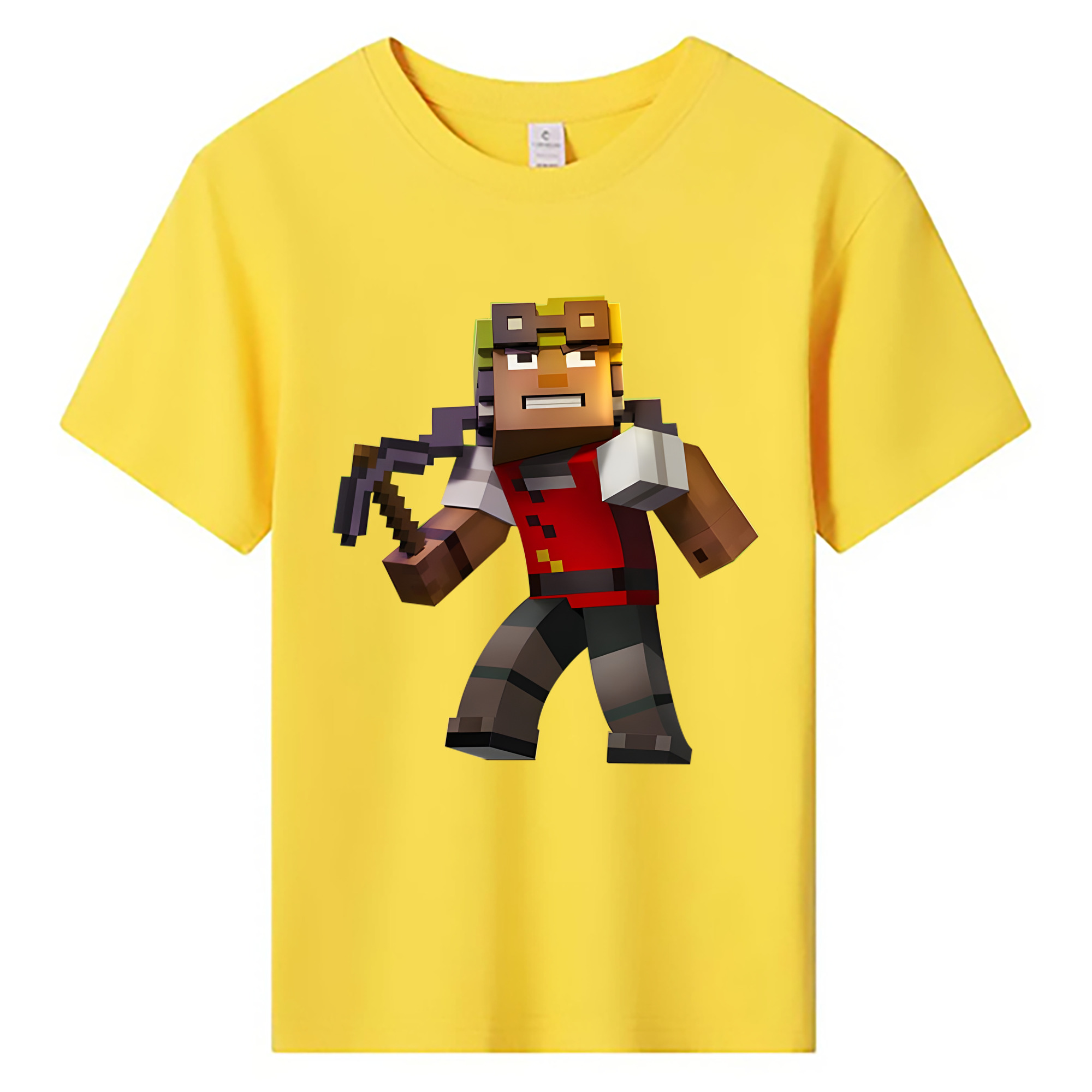 （画像用） マインクラフト ブロックの世界 Minecraft MC Block world 綿100％キッズTシャツ（フロントプリント）