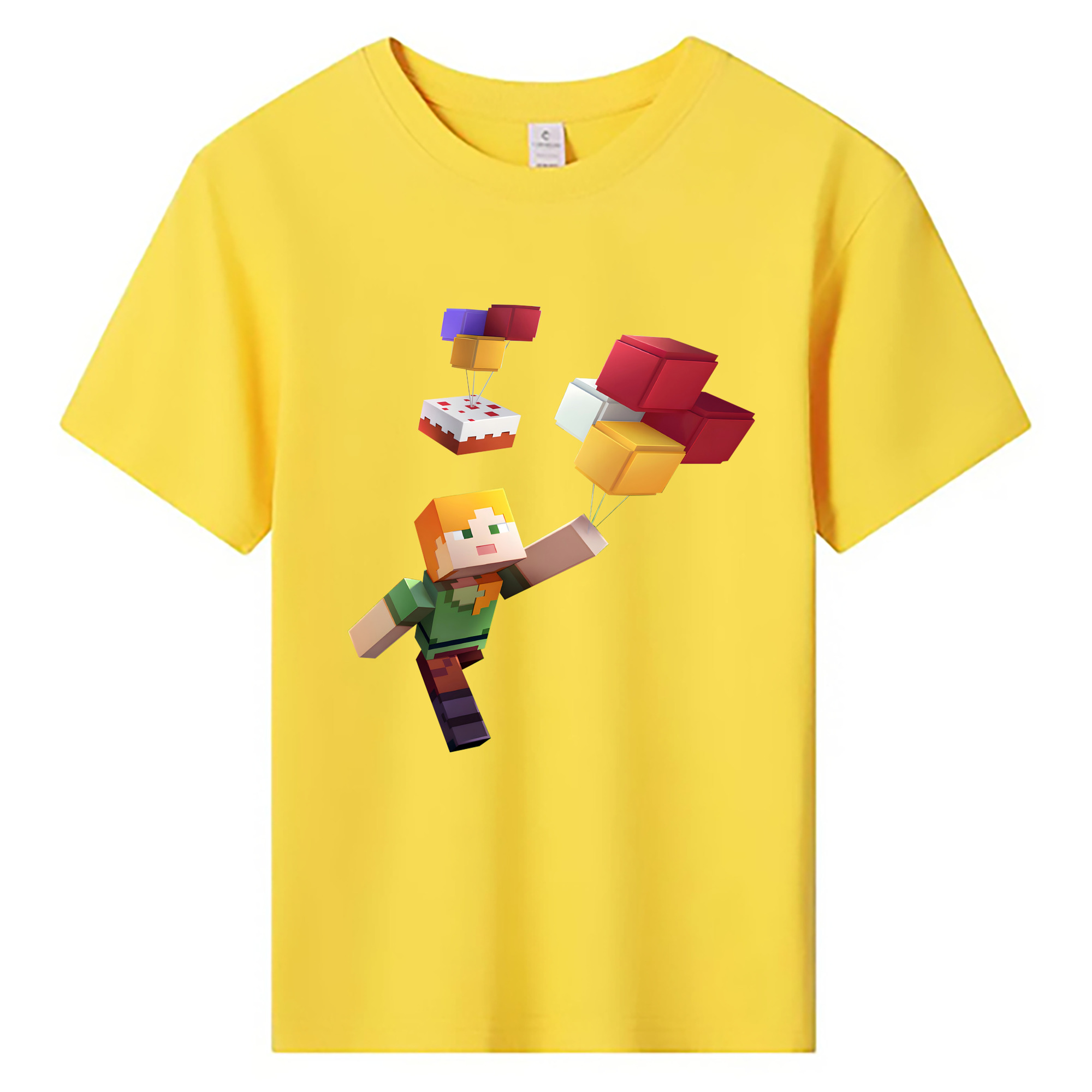 （画像用） マインクラフト ブロックの世界 Minecraft MC Block world 綿100％キッズTシャツ（フロントプリント）