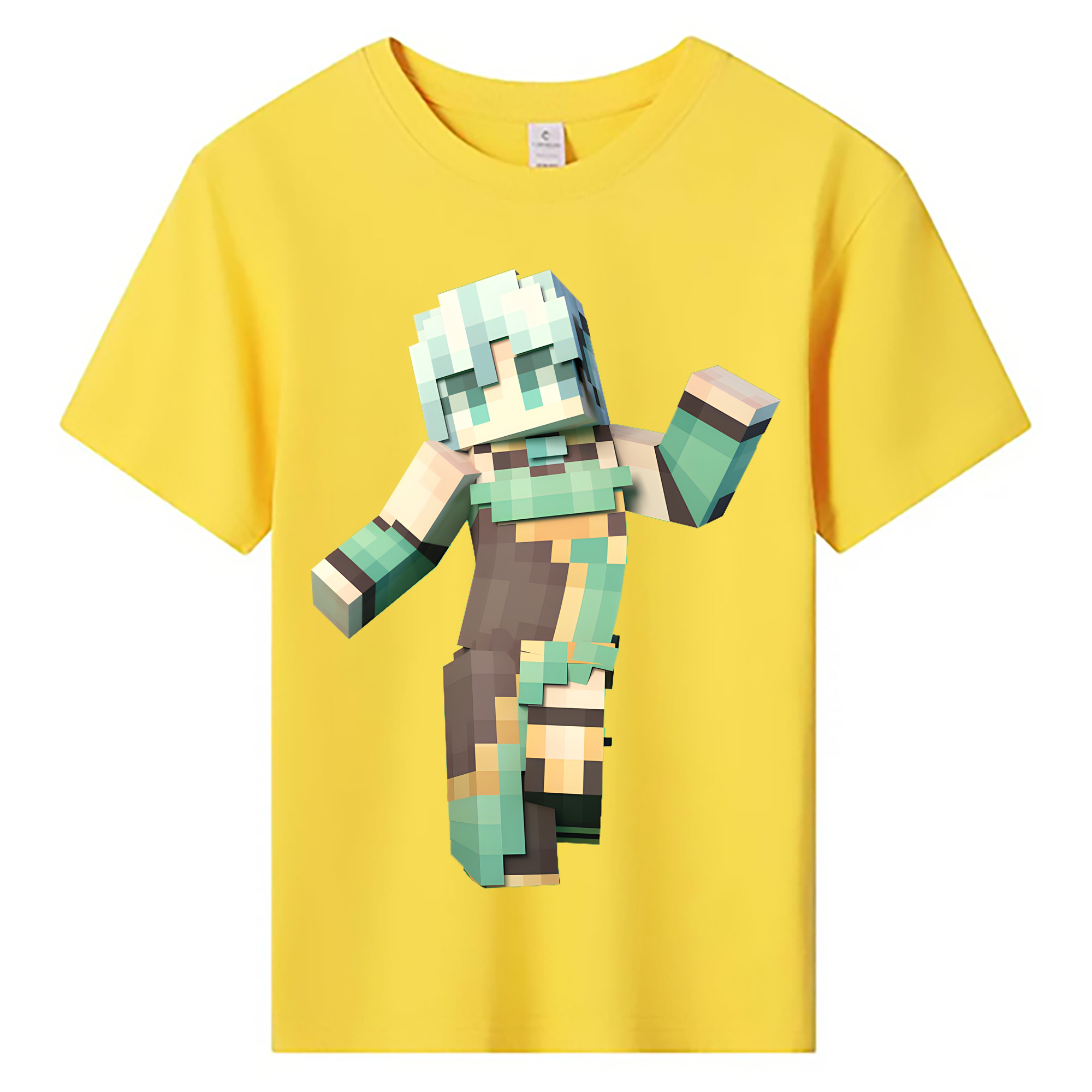 （画像用） マインクラフト ブロックの世界 Minecraft MC Block world 綿100％キッズTシャツ（フロントプリント）