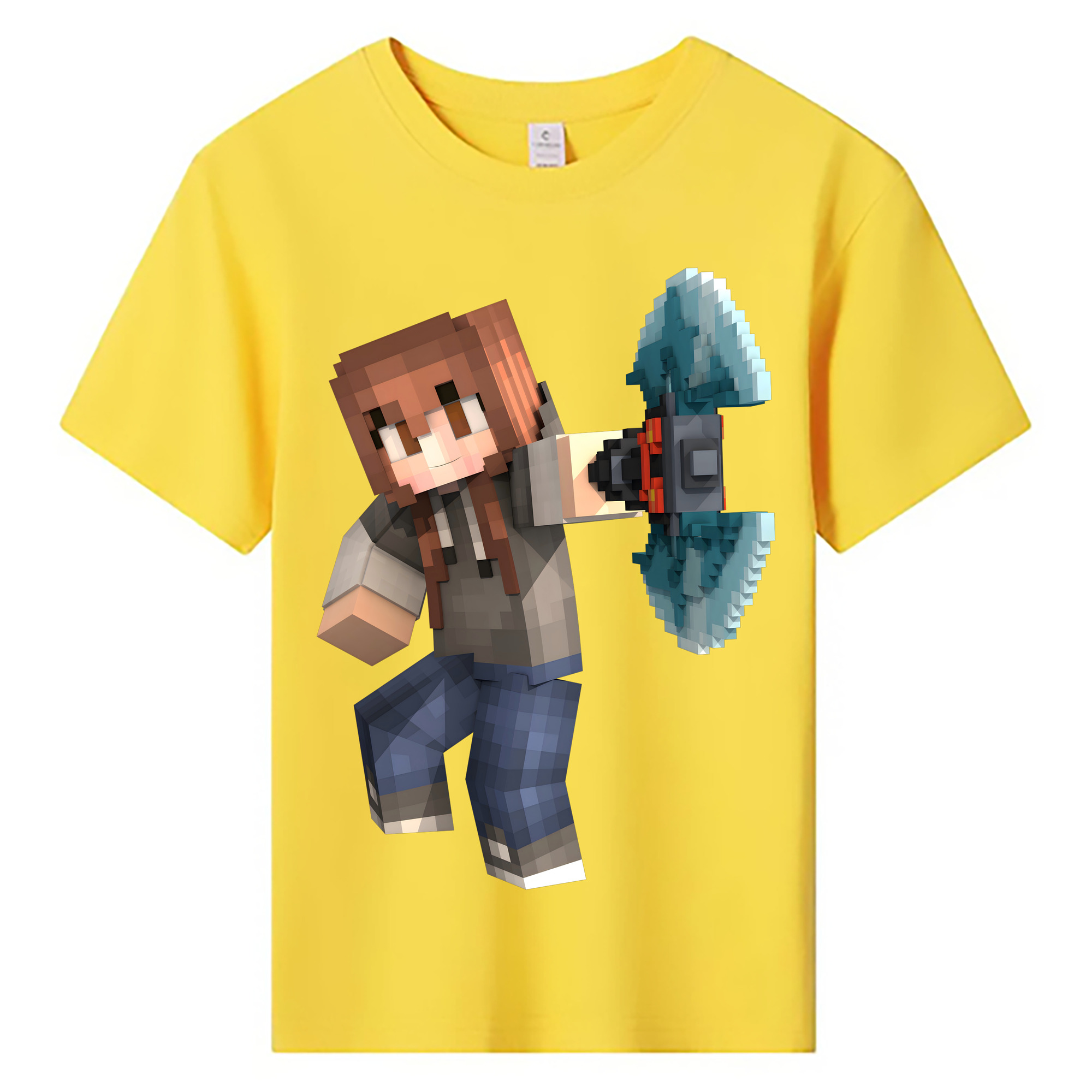 （画像用） マインクラフト ブロックの世界 Minecraft MC Block world 綿100％キッズTシャツ（フロントプリント）