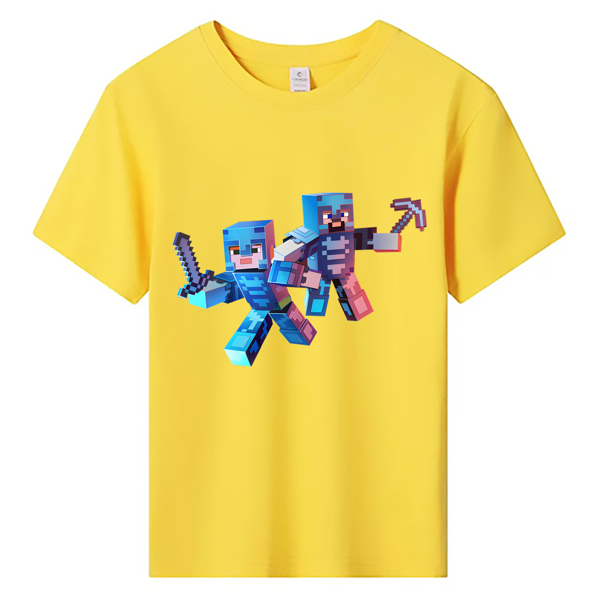 （画像用） マインクラフト ブロックの世界 Minecraft MC Block world 綿100％キッズTシャツ（フロントプリント）