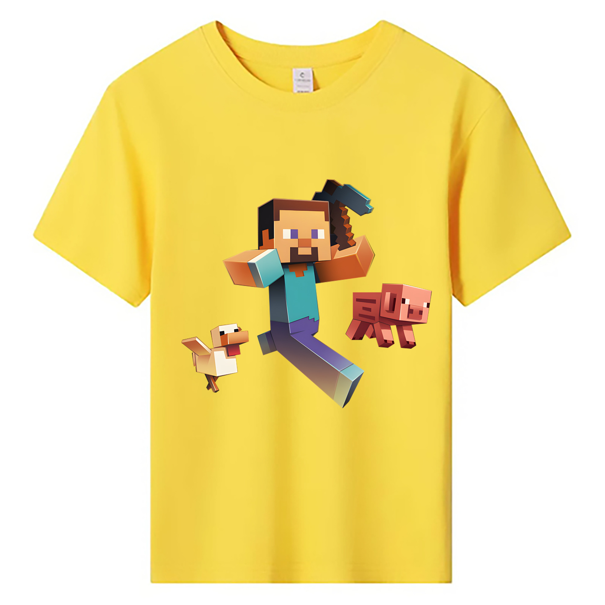 （画像用） マインクラフト ブロックの世界 Minecraft MC Block world 綿100％キッズTシャツ（フロントプリント）