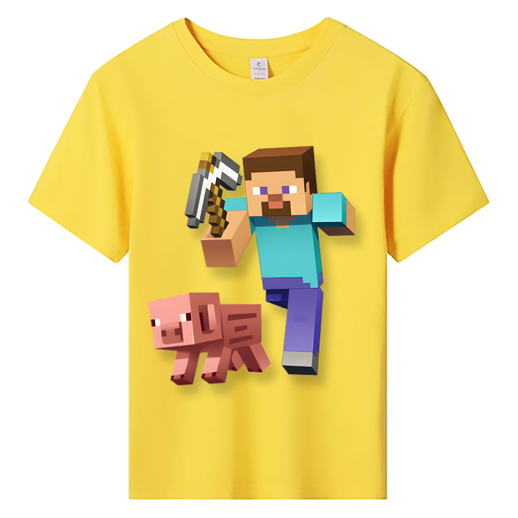 （画像用） マインクラフト ブロックの世界 Minecraft MC Block world 綿100％キッズTシャツ（フロントプリント）