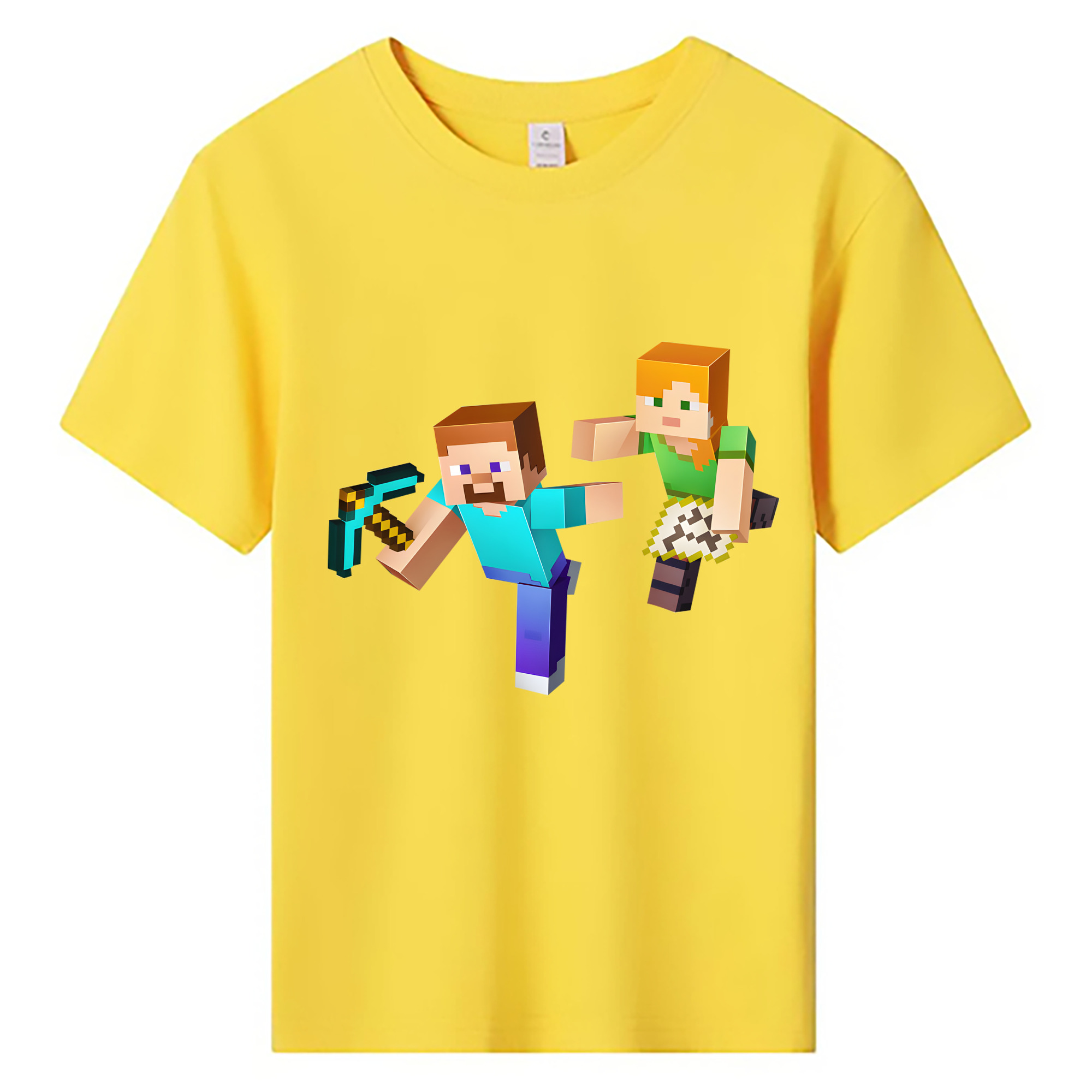 （画像用） マインクラフト ブロックの世界 Minecraft MC Block world 綿100％キッズTシャツ（フロントプリント）