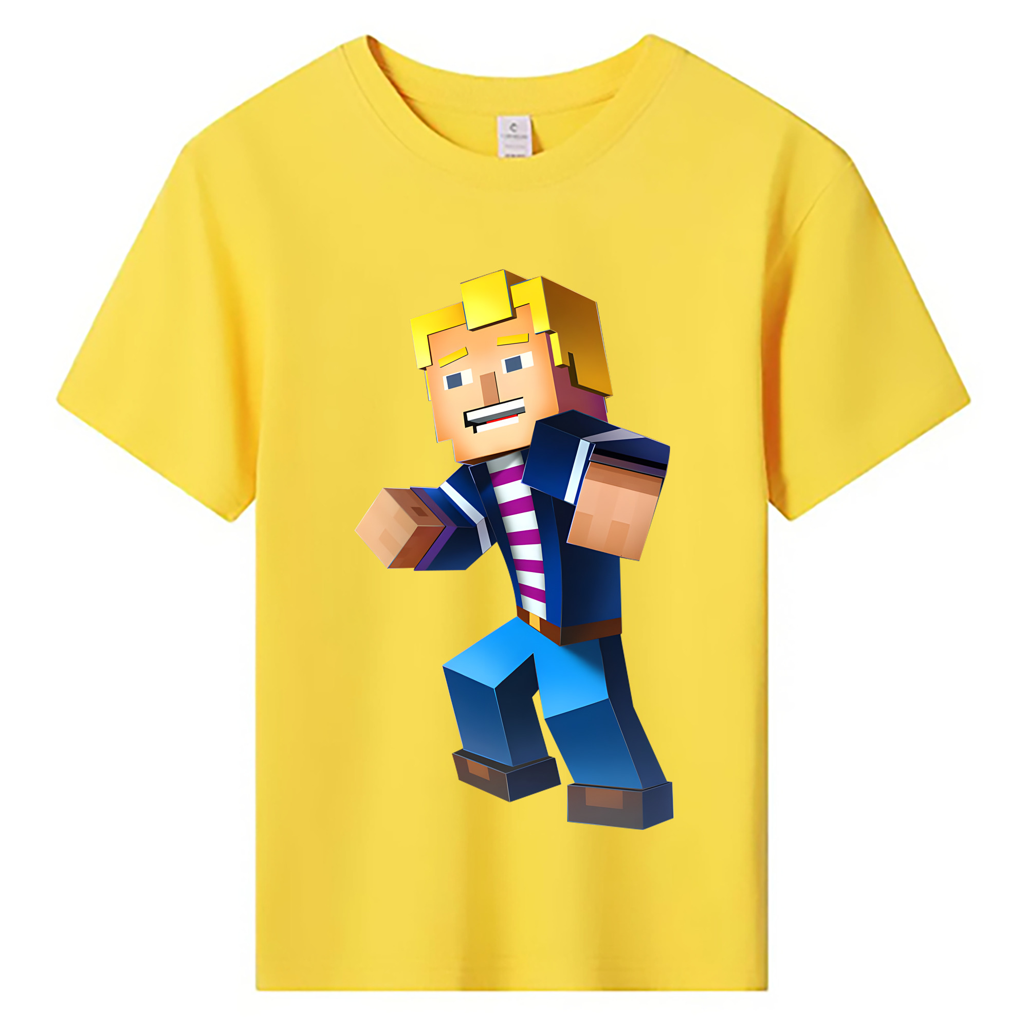 （画像用） マインクラフト ブロックの世界 Minecraft MC Block world 綿100％キッズTシャツ（フロントプリント）
