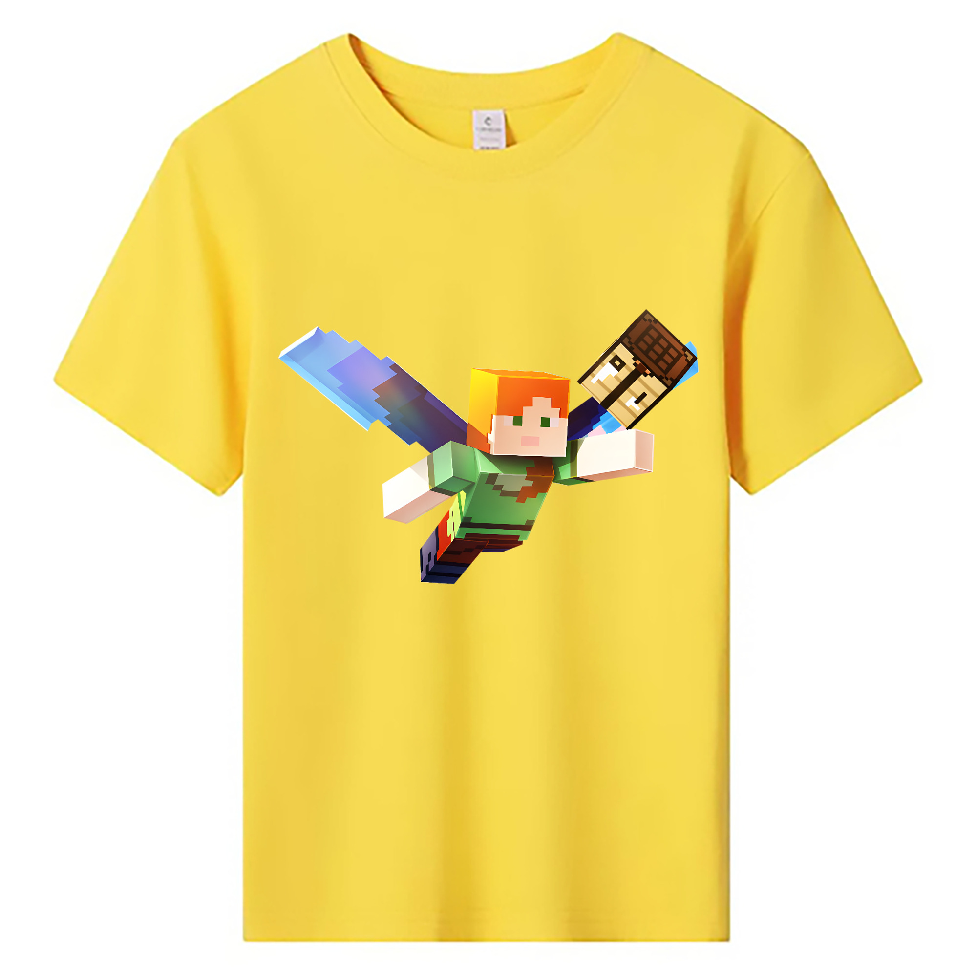 （画像用） マインクラフト ブロックの世界 Minecraft MC Block world 綿100％キッズTシャツ（フロントプリント）