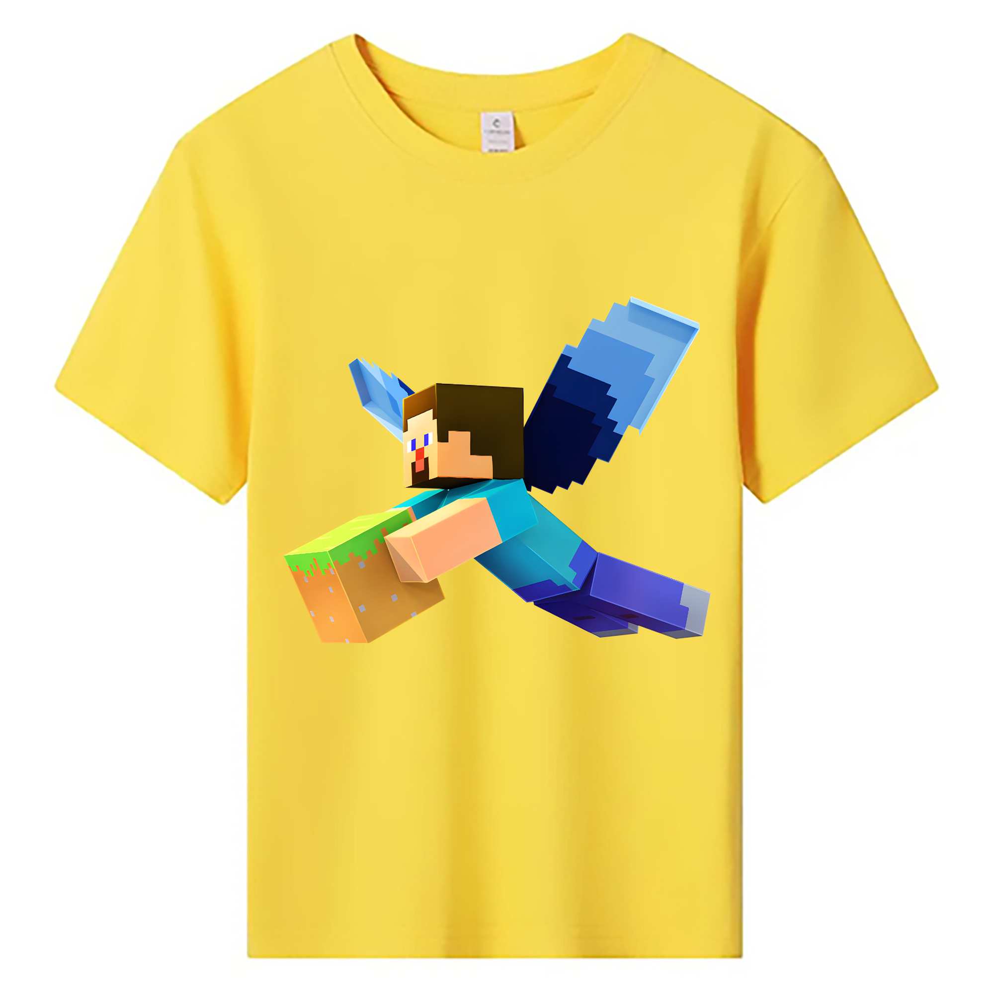 （画像用） マインクラフト ブロックの世界 Minecraft MC Block world 綿100％キッズTシャツ（フロントプリント）