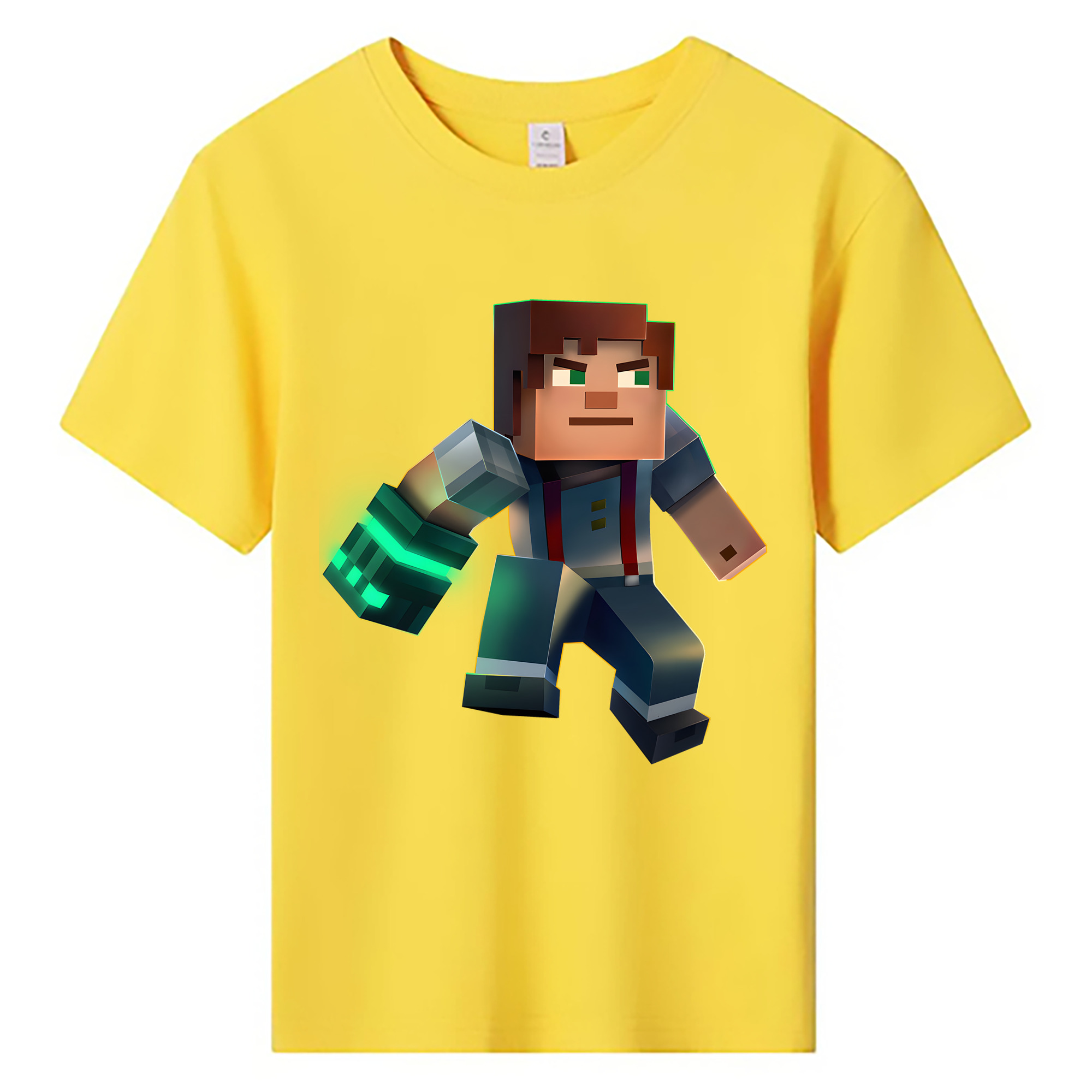 （画像用） マインクラフト ブロックの世界 Minecraft MC Block world 綿100％キッズTシャツ（フロントプリント）