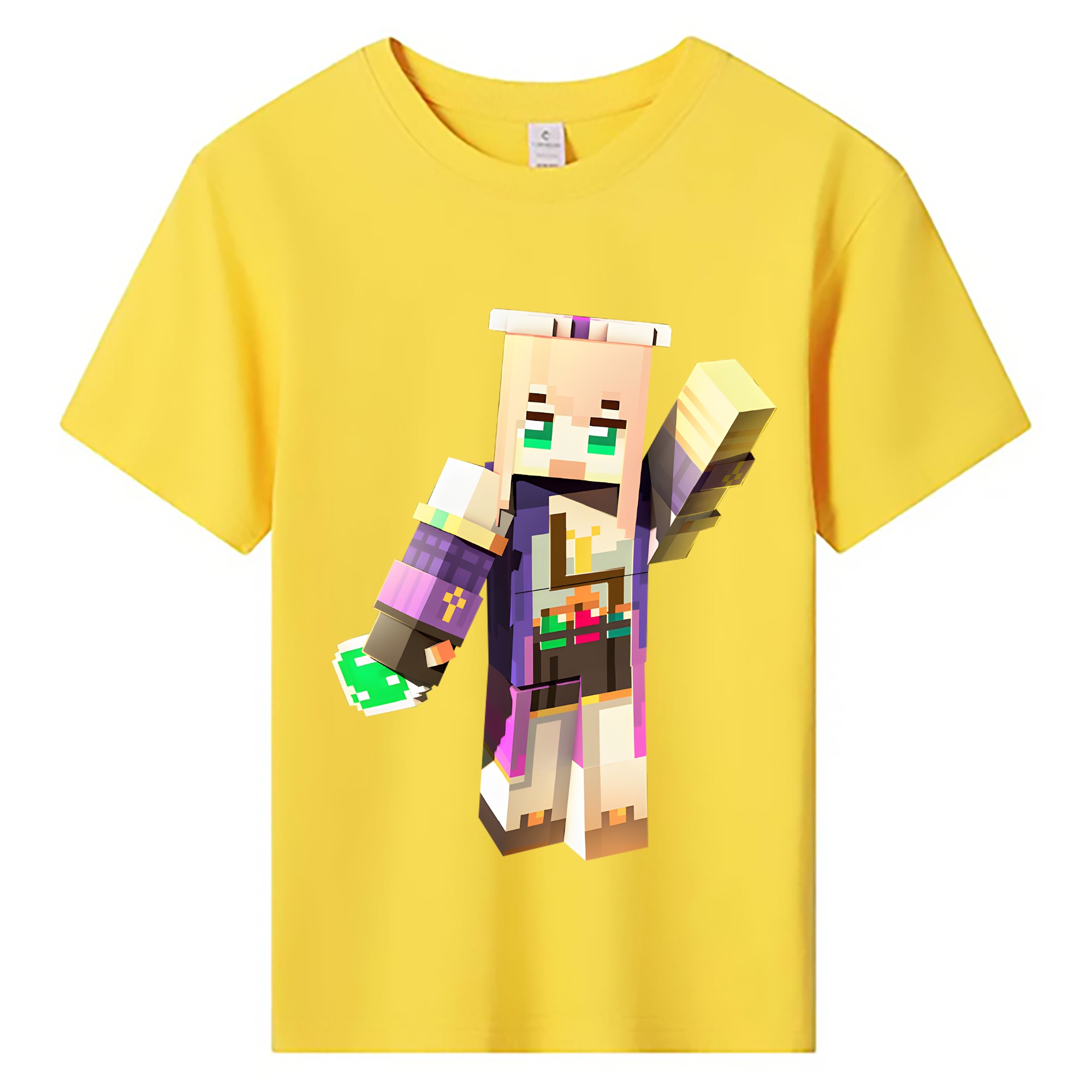 （画像用） マインクラフト ブロックの世界 Minecraft MC Block world 綿100％キッズTシャツ（フロントプリント）