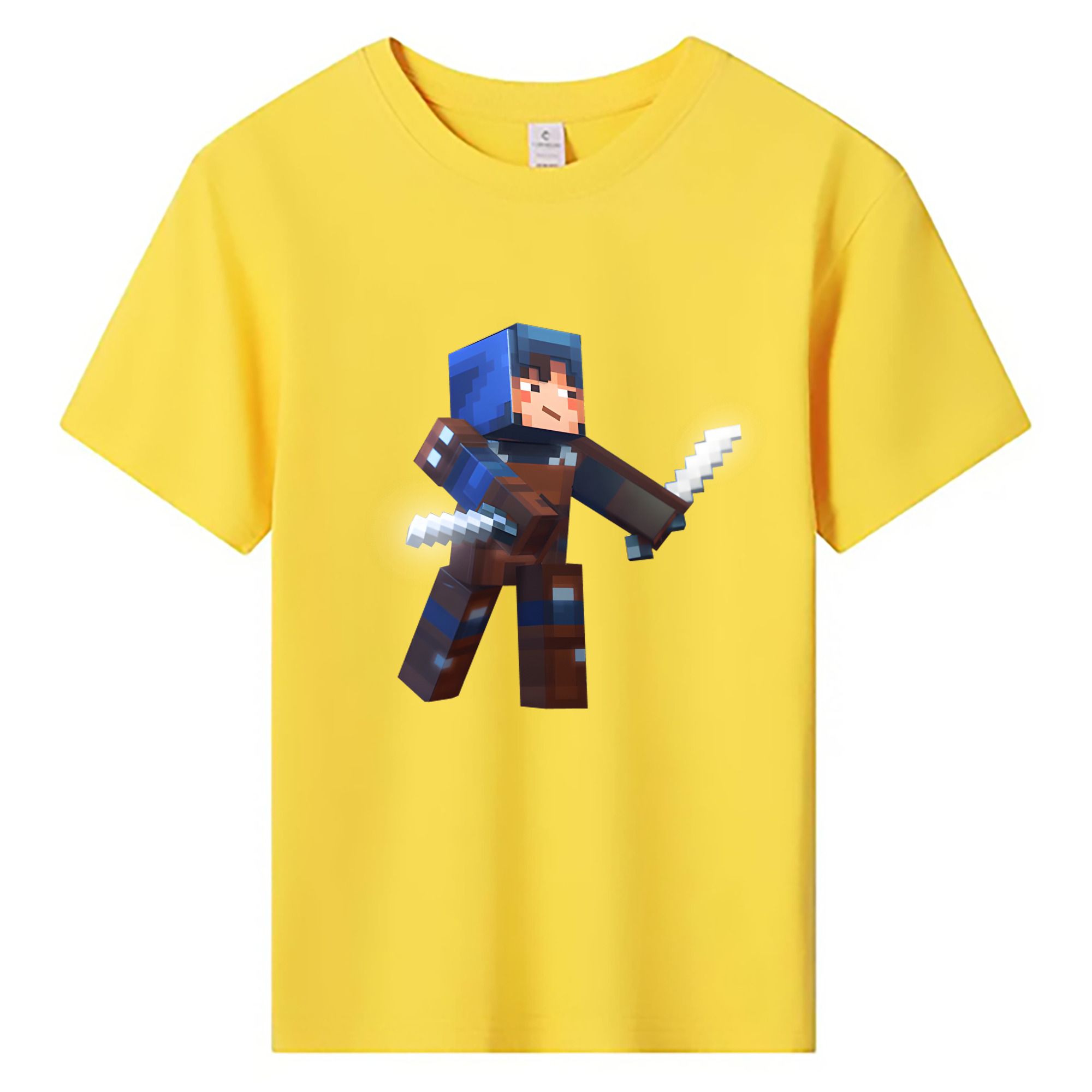 （画像用） マインクラフト ブロックの世界 Minecraft MC Block world 綿100％キッズTシャツ（フロントプリント）