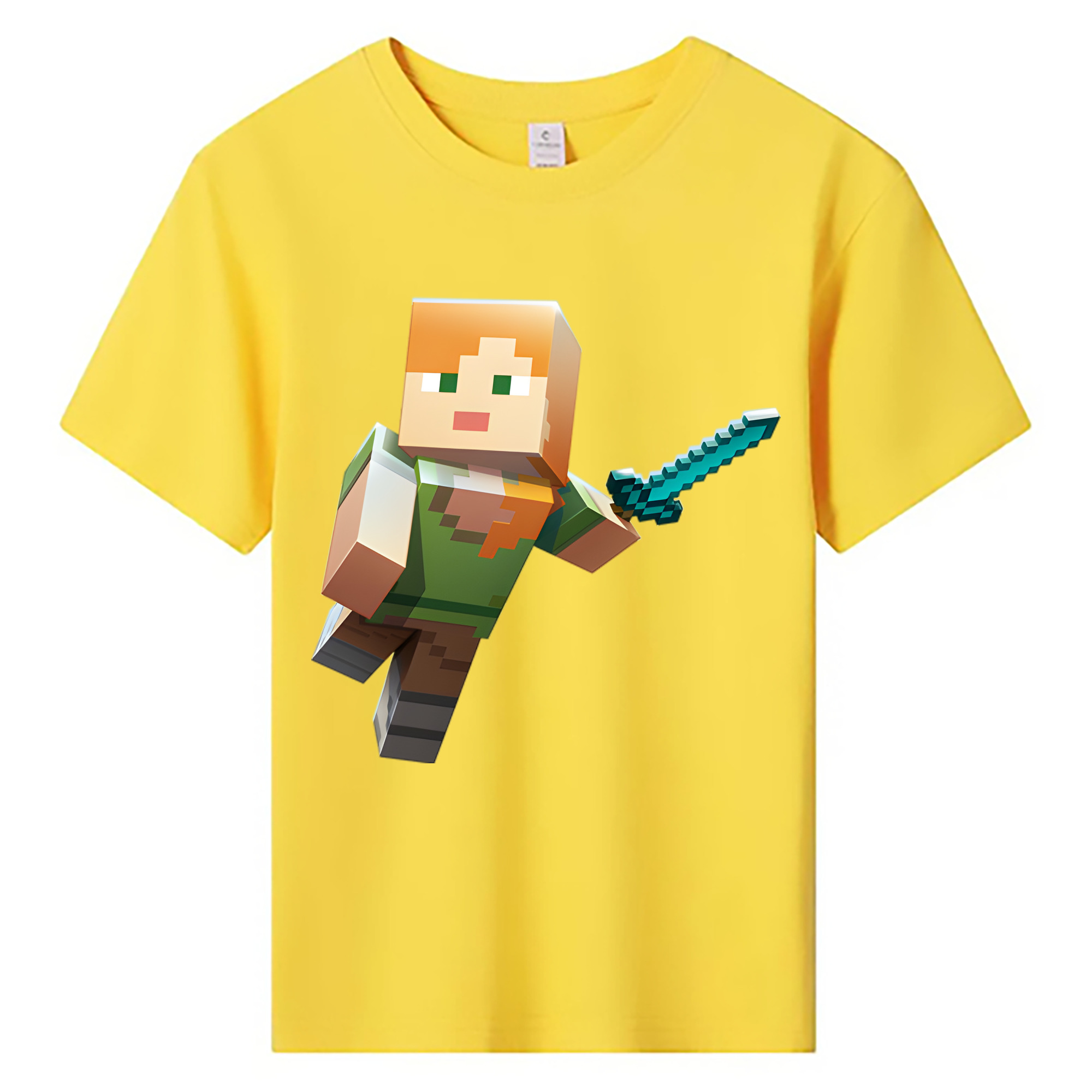 （画像用） マインクラフト ブロックの世界 Minecraft MC Block world 綿100％キッズTシャツ（フロントプリント）