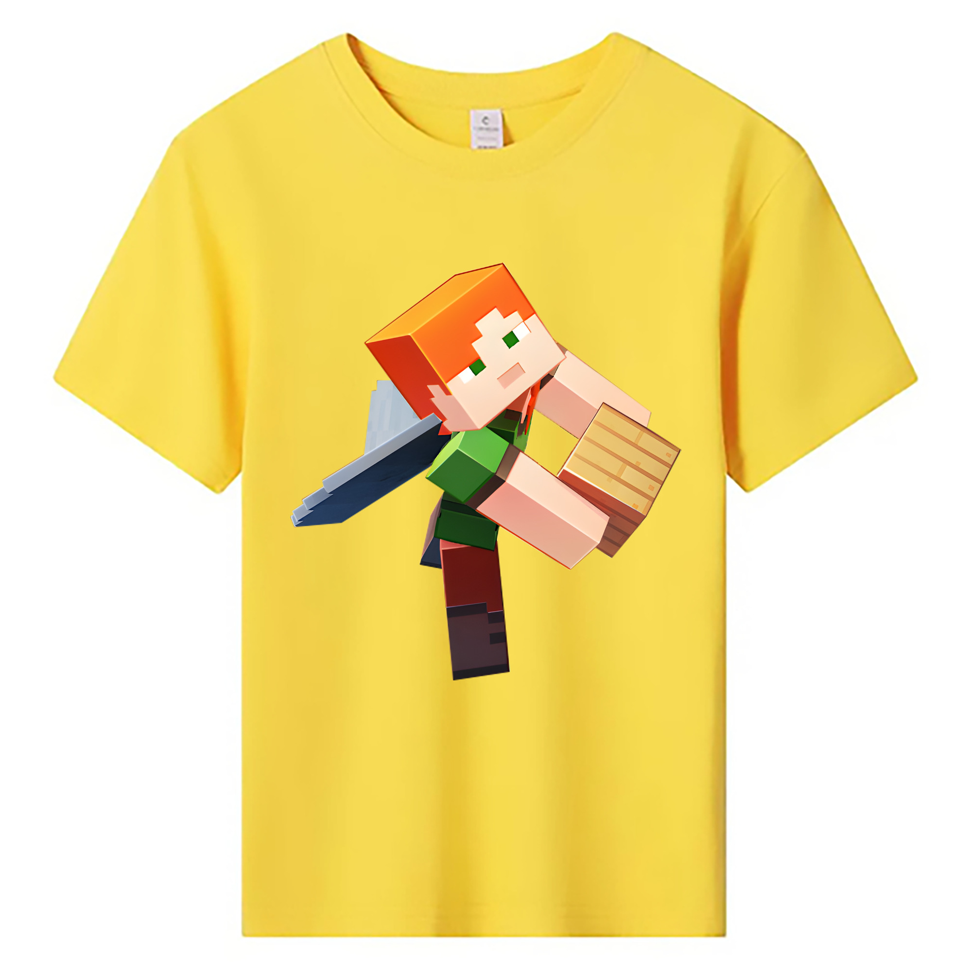 （画像用） マインクラフト ブロックの世界 Minecraft MC Block world 綿100％キッズTシャツ（フロントプリント）