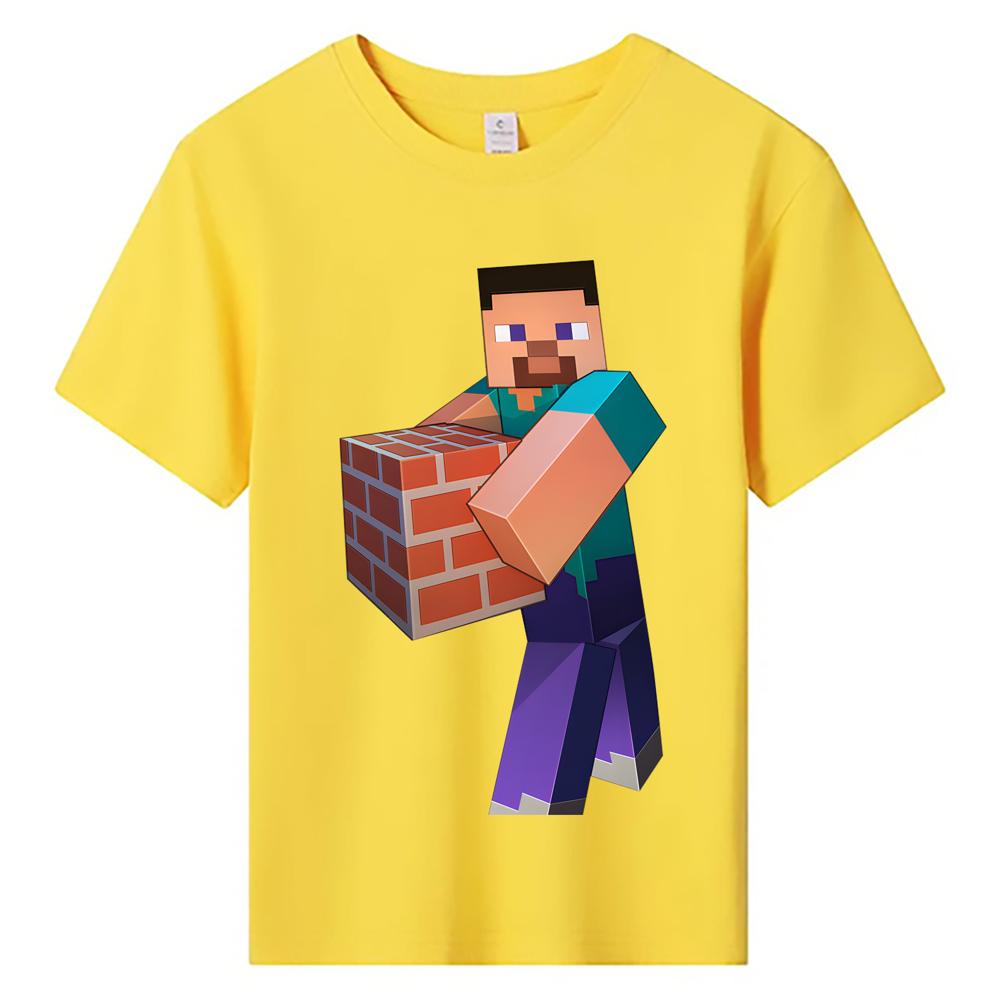 （画像用） マインクラフト ブロックの世界 Minecraft MC Block world 綿100％キッズTシャツ（フロントプリント）