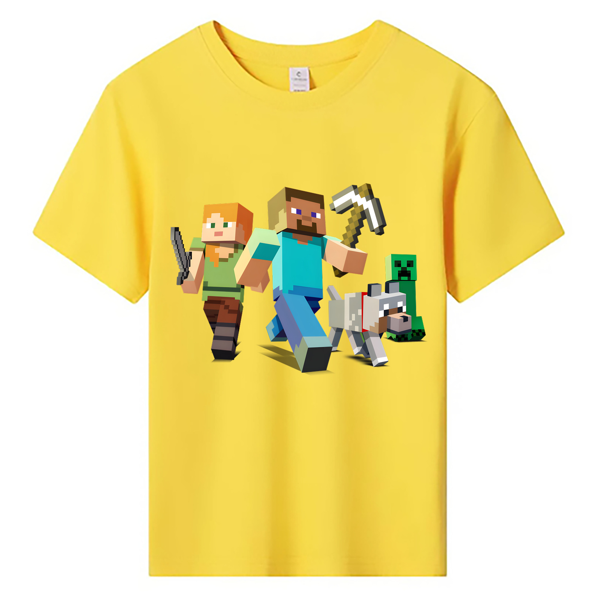 （画像用） マインクラフト ブロックの世界 Minecraft MC Block world 綿100％キッズTシャツ（フロントプリント）